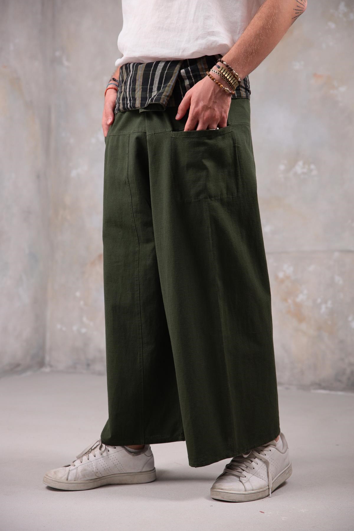  Haki Balıkçı Desenli Pantolon