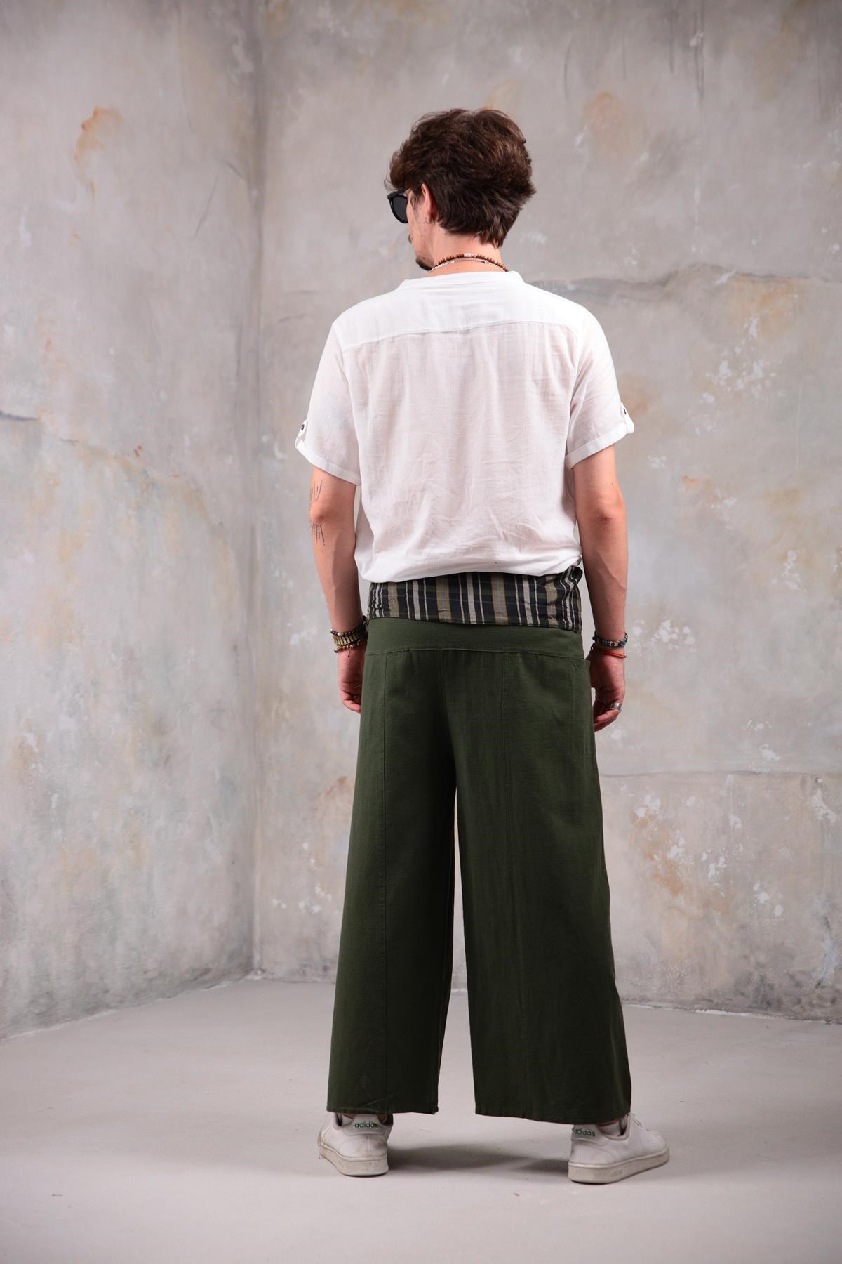  Haki Balıkçı Desenli Pantolon