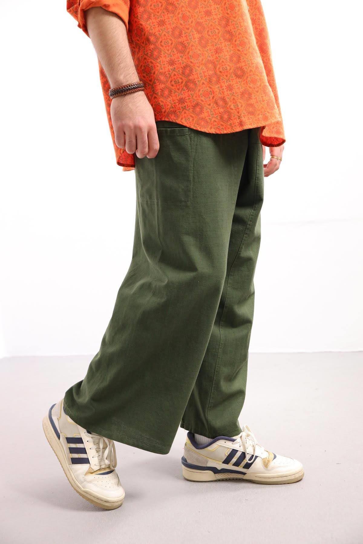  Haki Balıkçı Desenli Pantolon