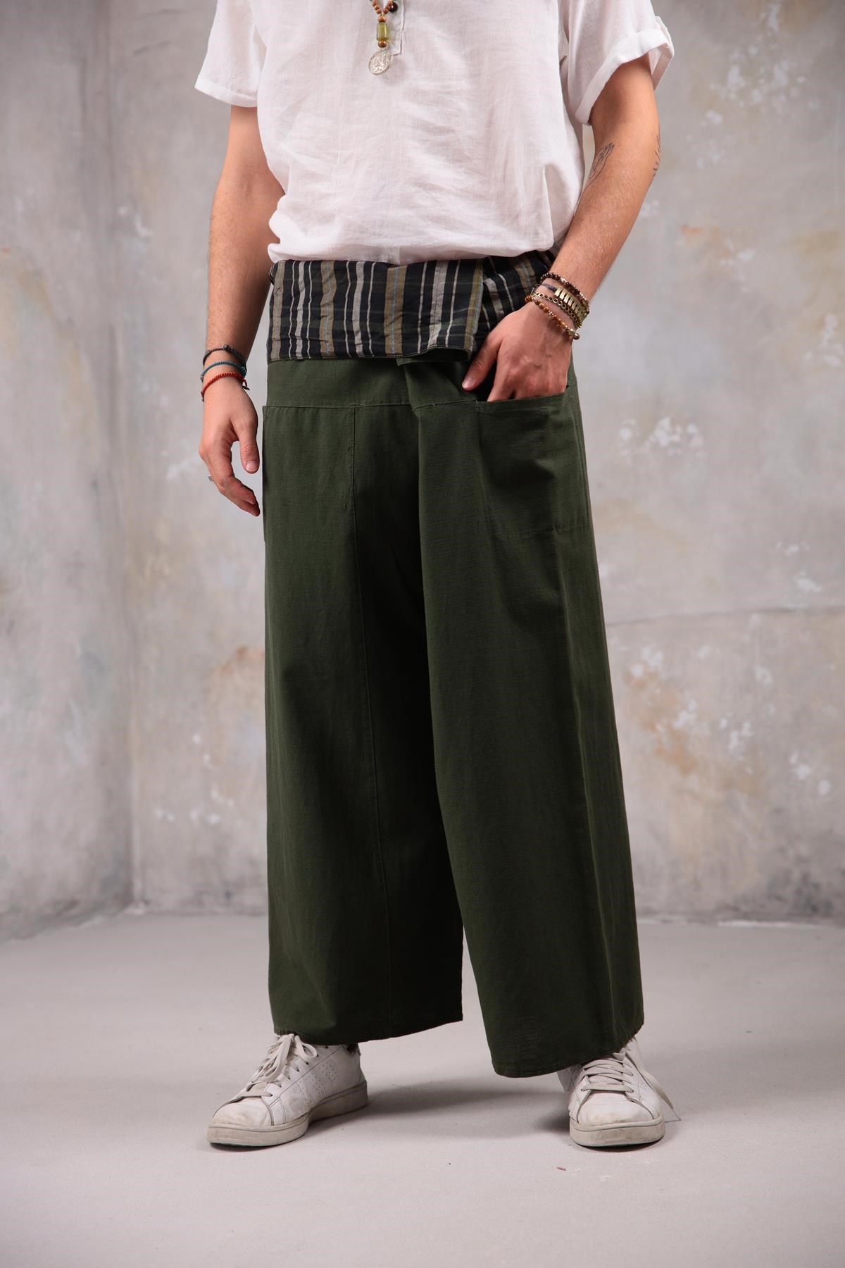  Haki Balıkçı Desenli Pantolon