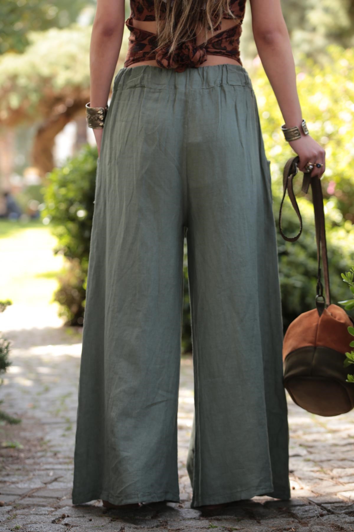  Haki Beli Bağcıklı Asena Pantolon