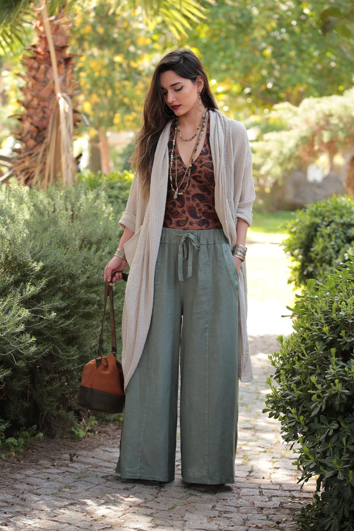  Haki Beli Bağcıklı Asena Pantolon