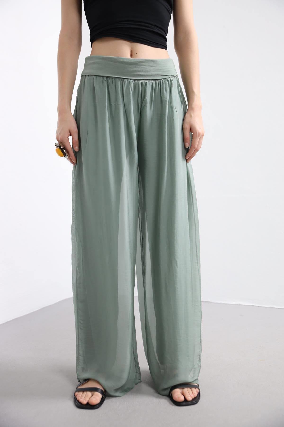  Khaki Silk Trousers - Şaman Butik | Boho Fashion  Khaki Silk Trousers