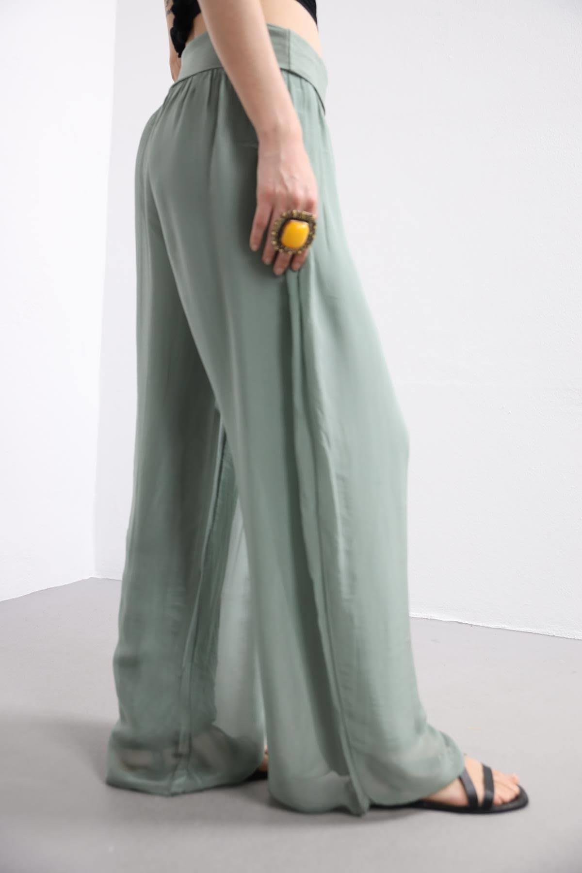  Khaki Silk Trousers - Şaman Butik | Boho Fashion  Khaki Silk Trousers