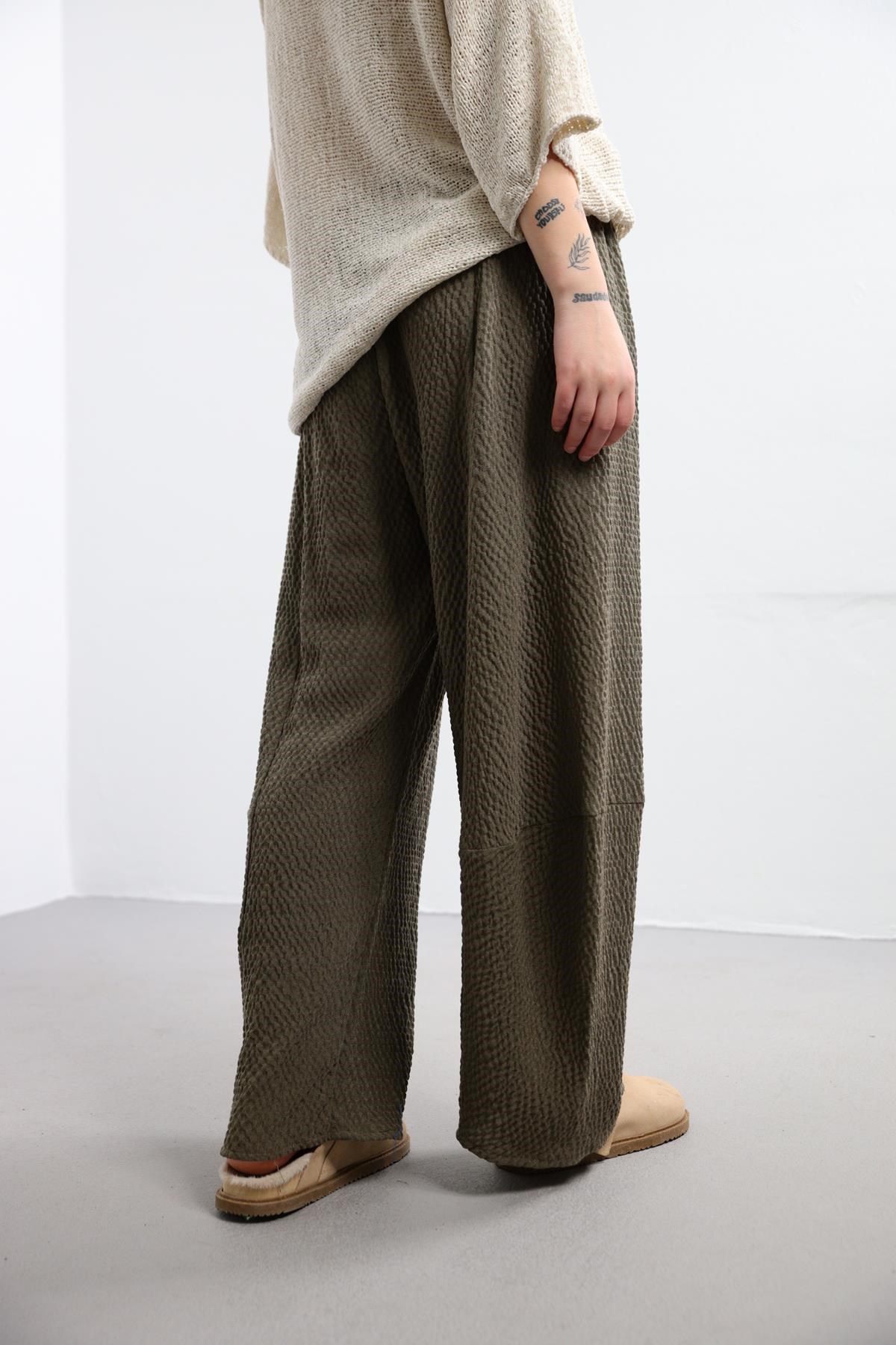 Khaki Slouchy Trousers - Saman Butik | Shop Online Khaki Slouchy Trousers