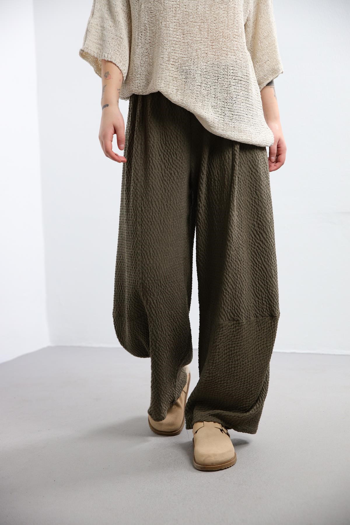 Khaki Slouchy Trousers - Saman Butik | Shop Online Khaki Slouchy Trousers