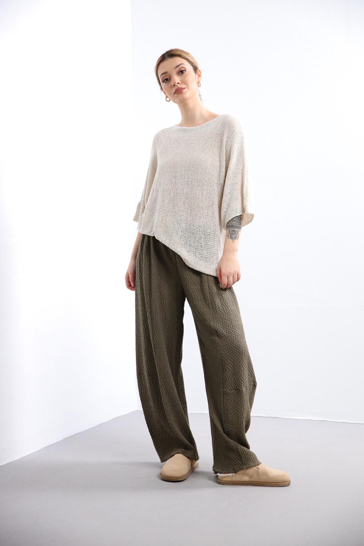 Khaki Slouchy Trousers - Saman Butik | Shop Online Khaki Slouchy Trousers