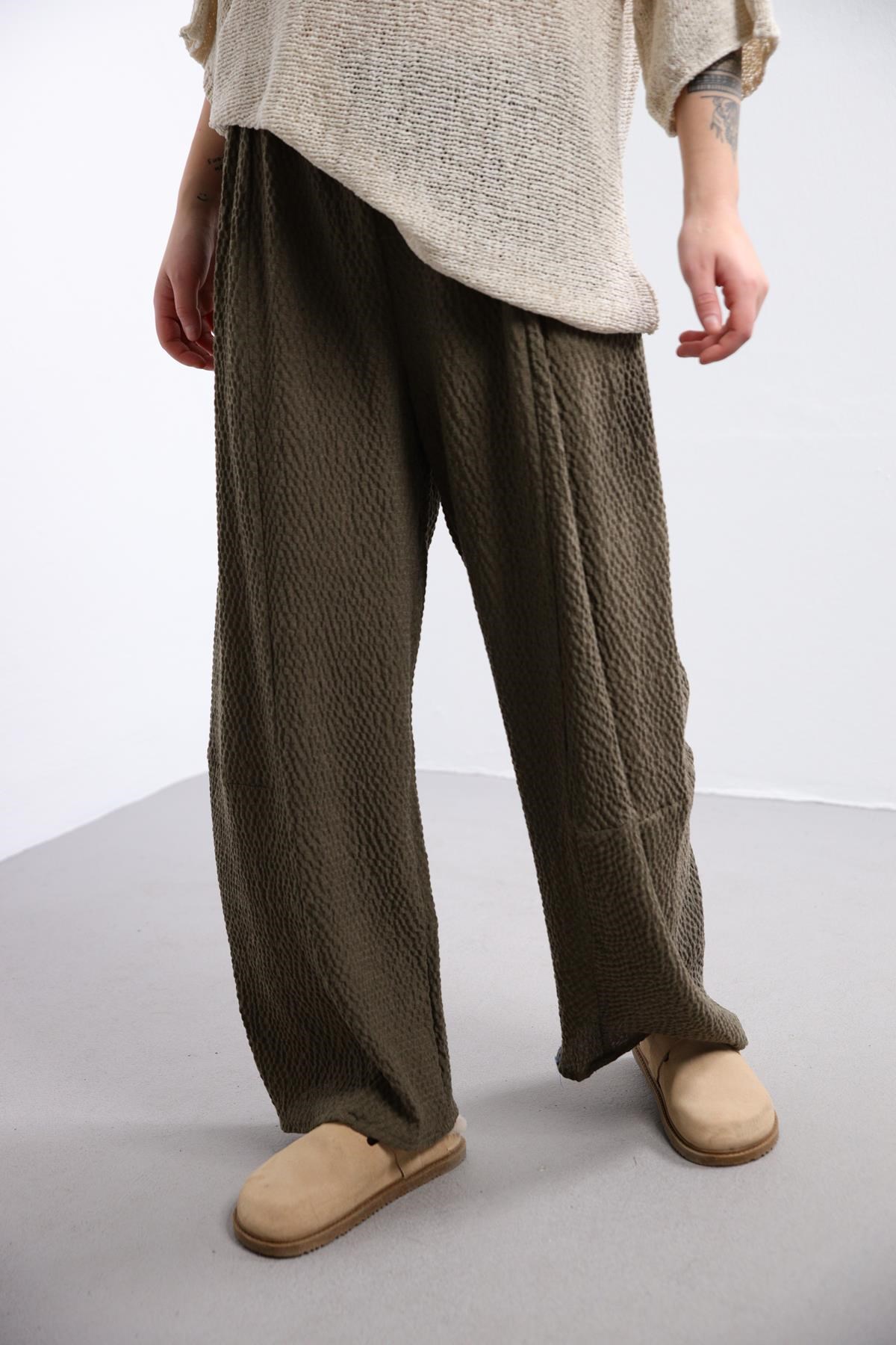 Khaki Slouchy Trousers - Saman Butik | Shop Online Khaki Slouchy Trousers