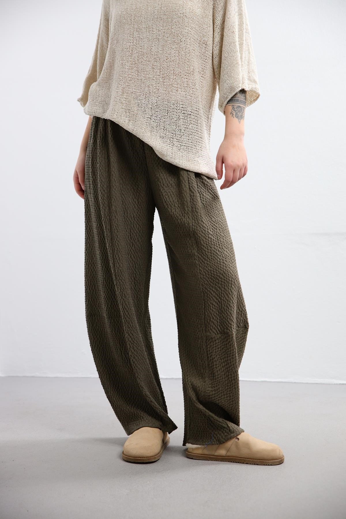 Khaki Slouchy Trousers - Saman Butik | Shop Online Khaki Slouchy Trousers