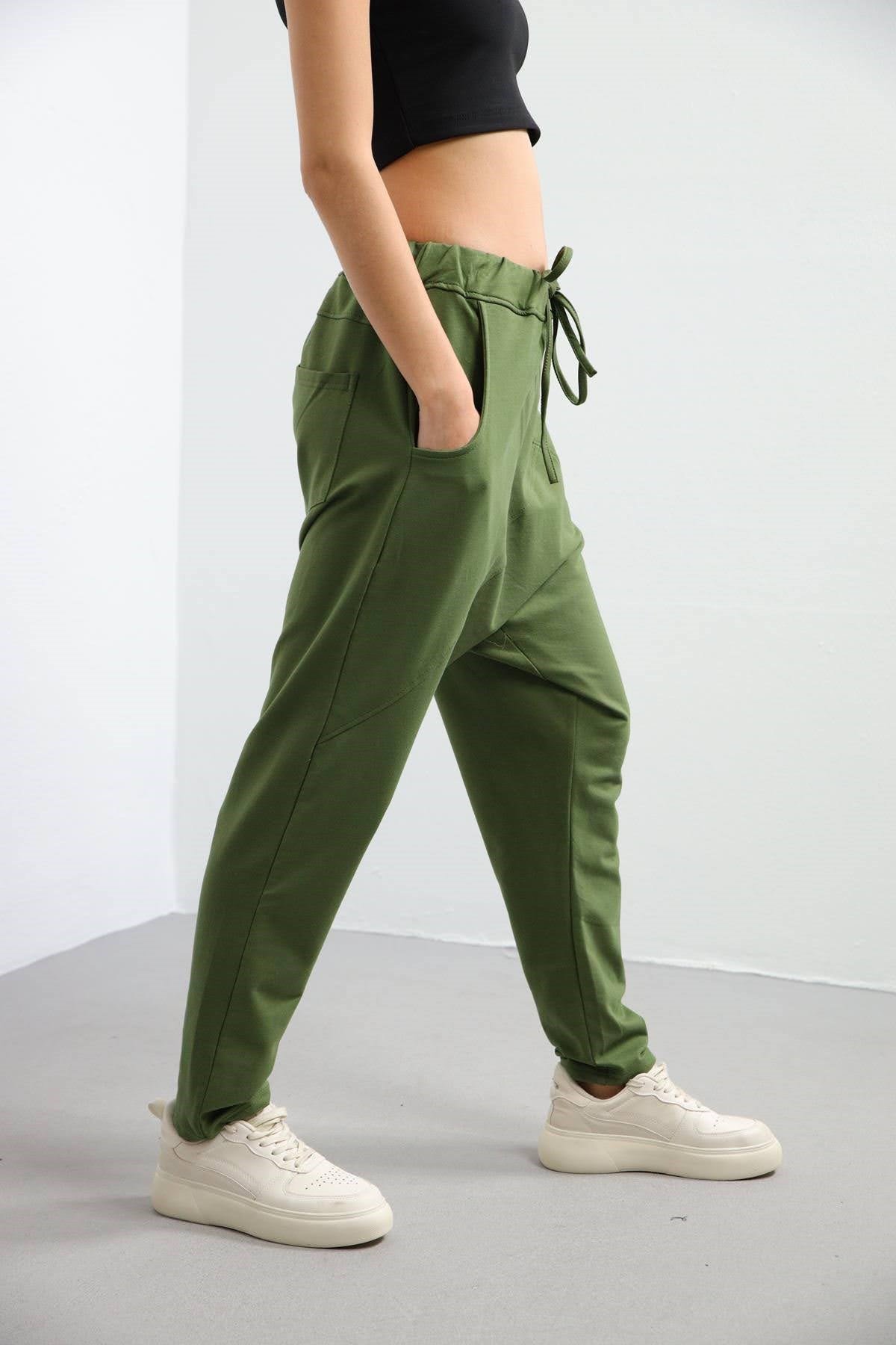 Khaki Stitch Detail Trousers - Saman Butik | Shop Online Khaki Stitch Detail Trousers