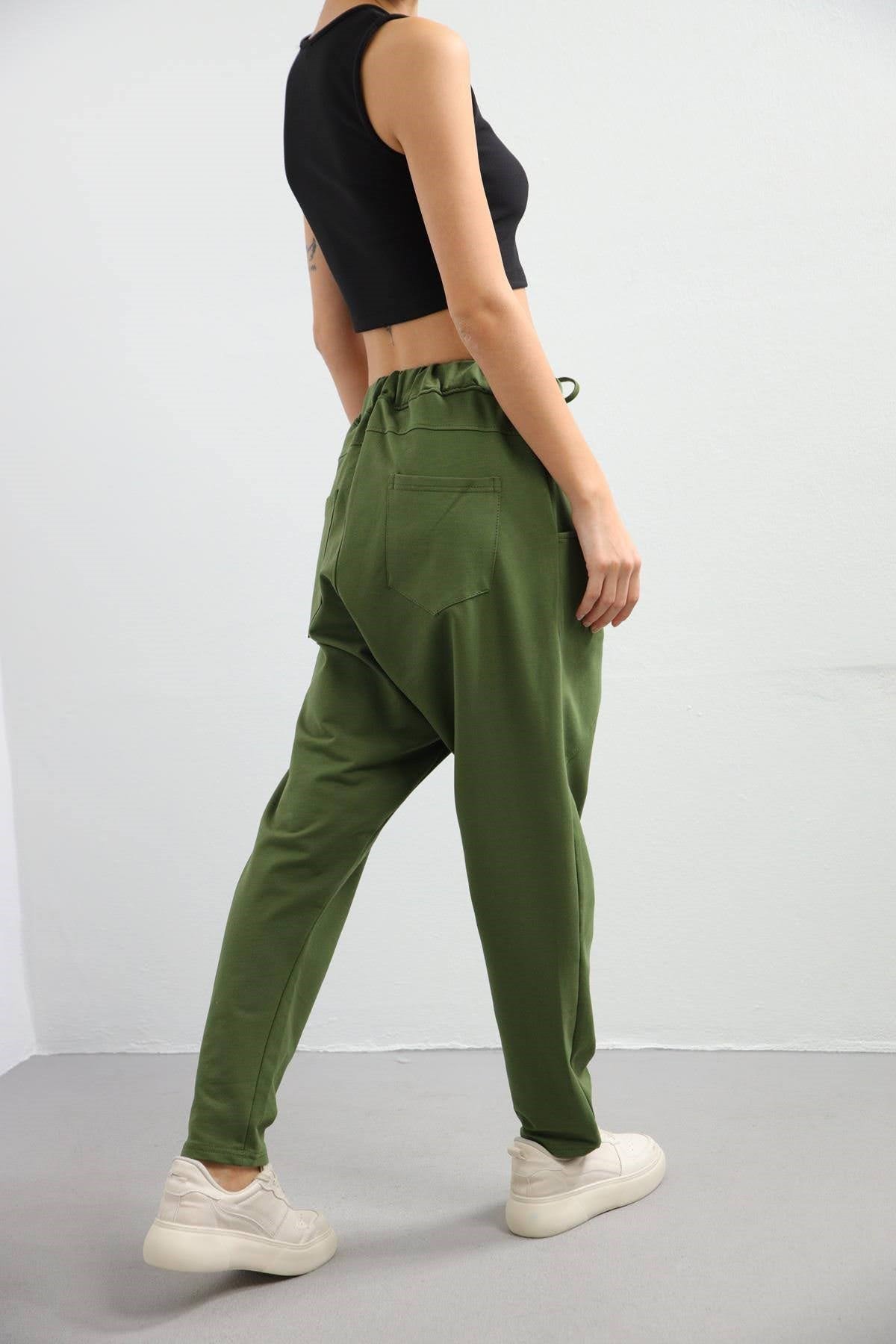 Khaki Stitch Detail Trousers - Saman Butik | Shop Online Khaki Stitch Detail Trousers