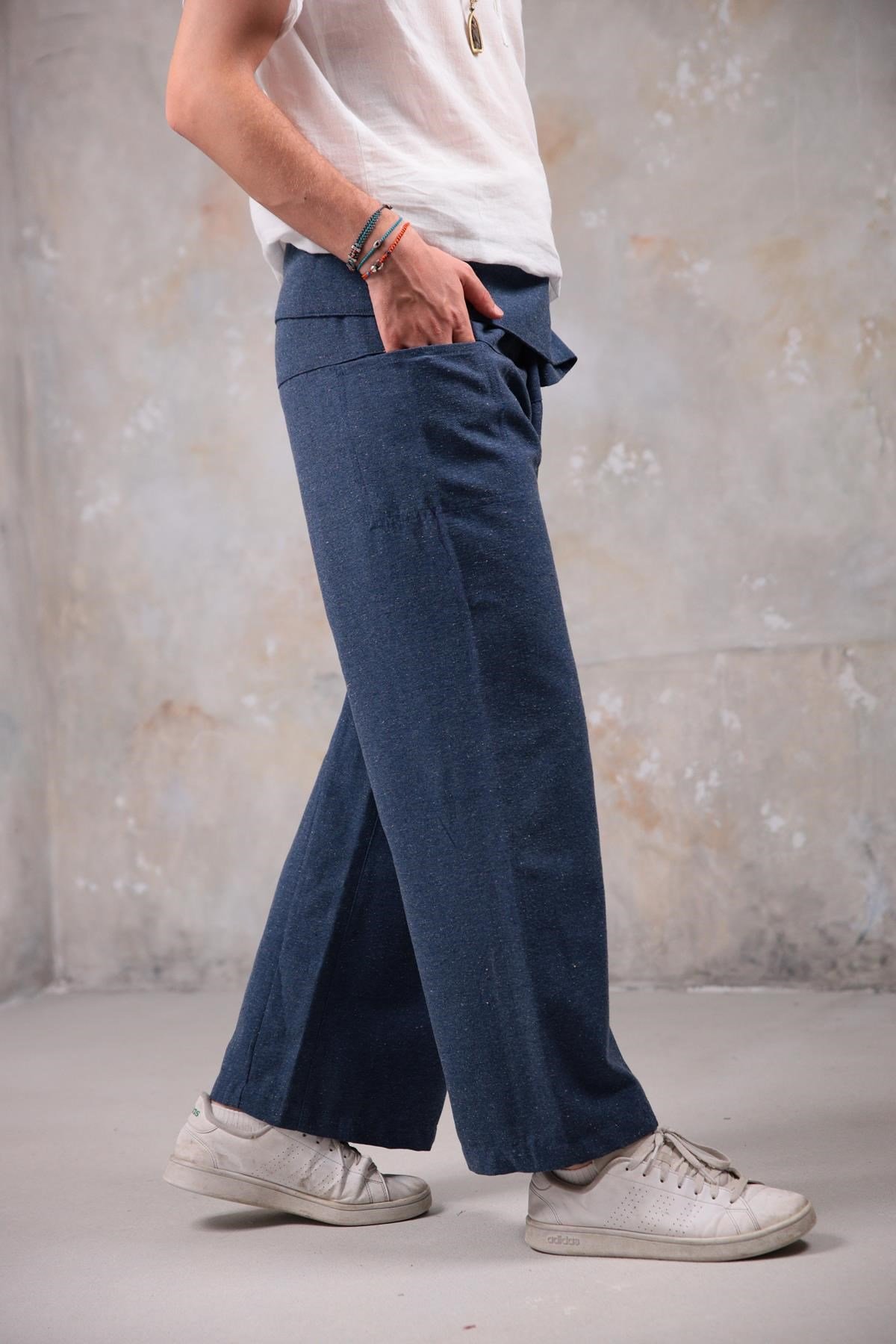  İndigo Mavi Kırçıllı Kışlık Balıkçı Pantolon