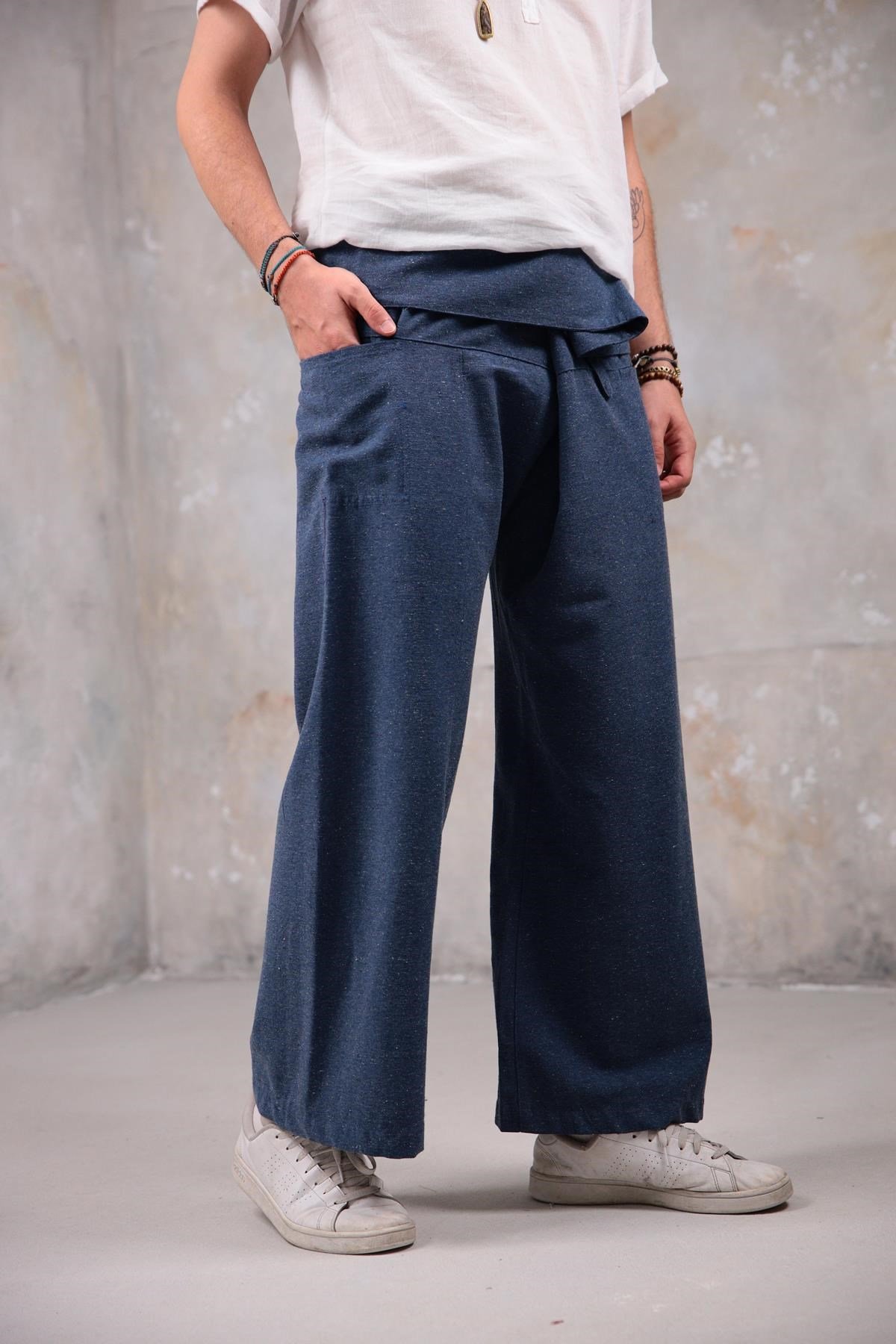  İndigo Mavi Kırçıllı Kışlık Balıkçı Pantolon