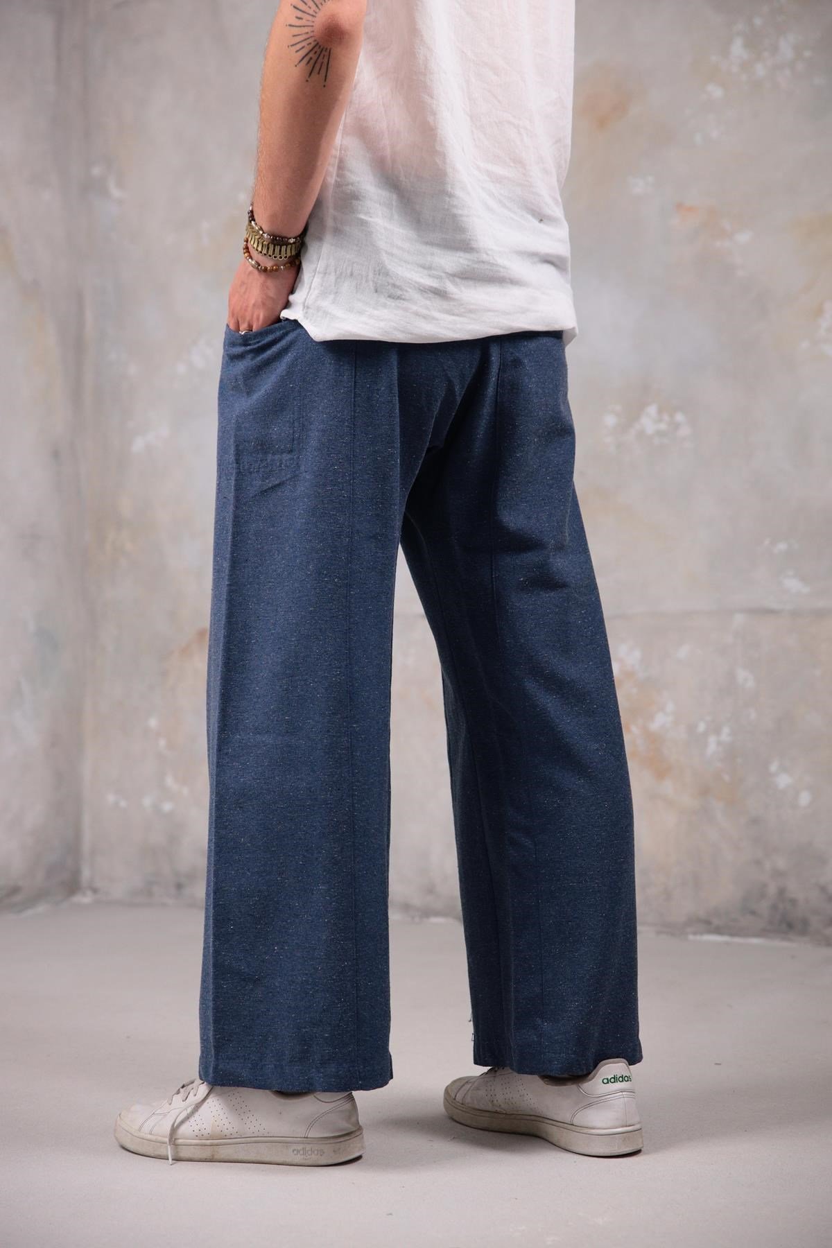  İndigo Mavi Kırçıllı Kışlık Balıkçı Pantolon