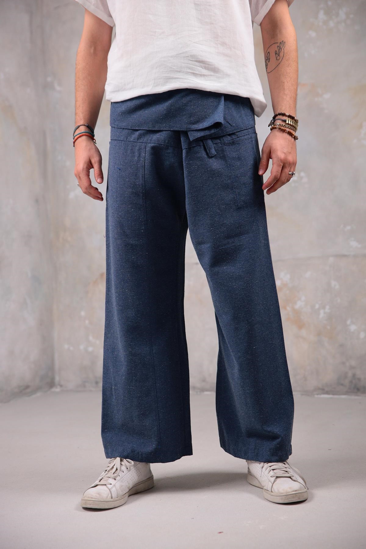  İndigo Mavi Kırçıllı Kışlık Balıkçı Pantolon