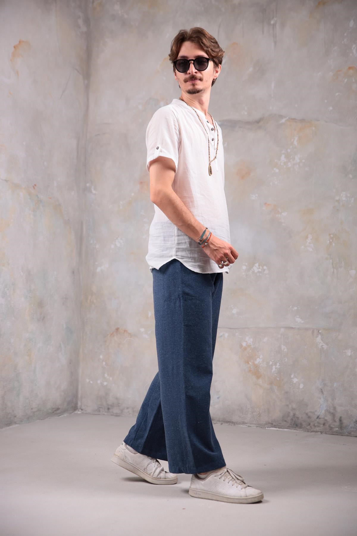  İndigo Mavi Kırçıllı Kışlık Balıkçı Pantolon