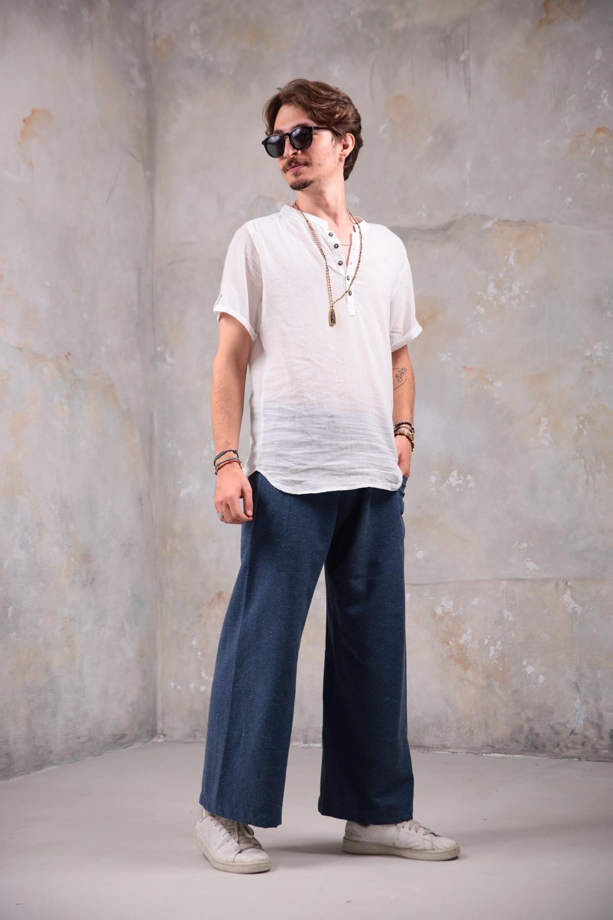  İndigo Mavi Kırçıllı Kışlık Balıkçı Pantolon