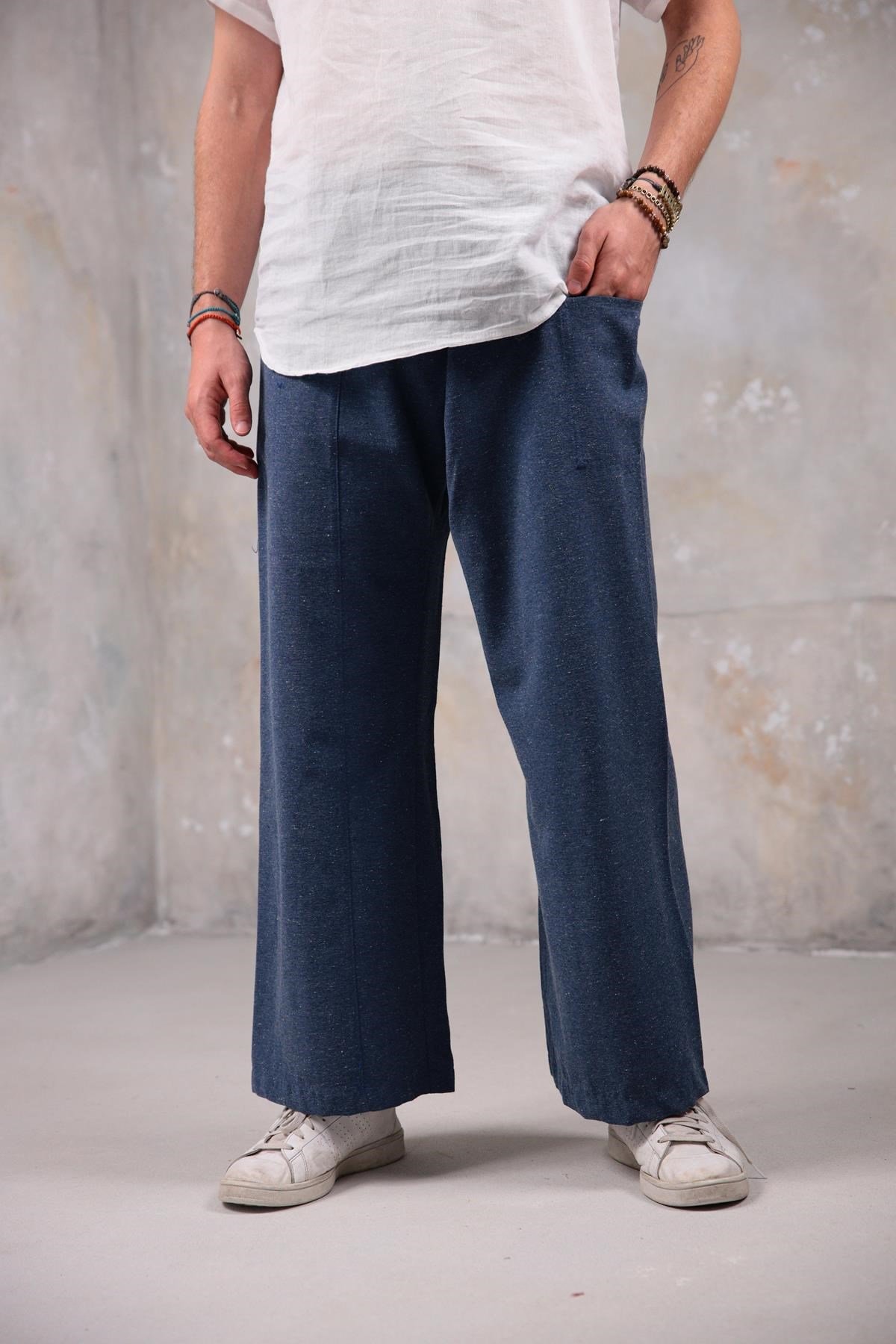  İndigo Mavi Kırçıllı Kışlık Balıkçı Pantolon