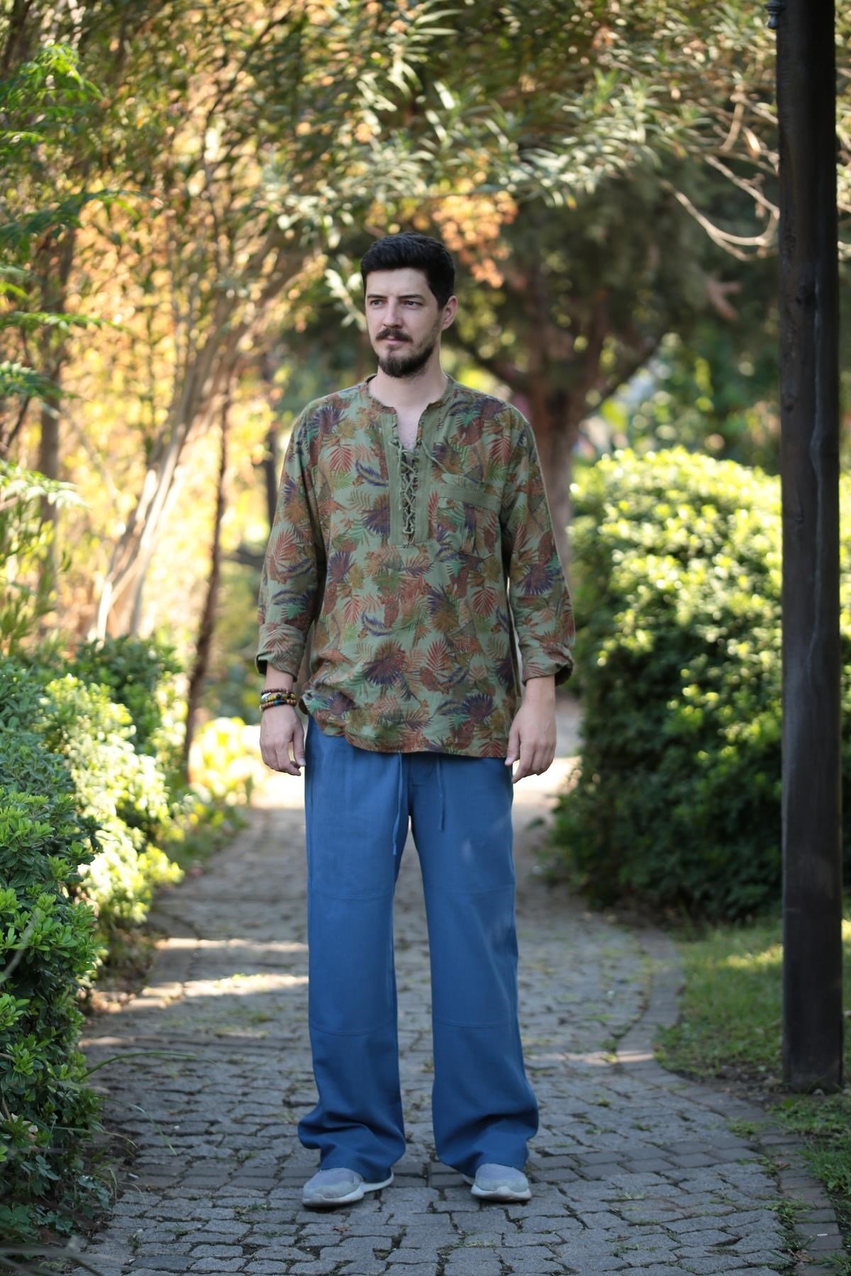  İndigo Mavi Nepali Rahat Kesim Erkek Pantolon 