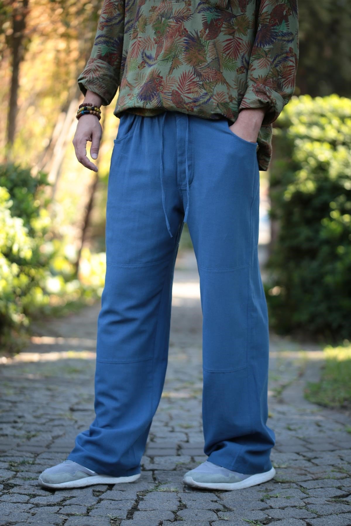  İndigo Mavi Nepali Rahat Kesim Erkek Pantolon 