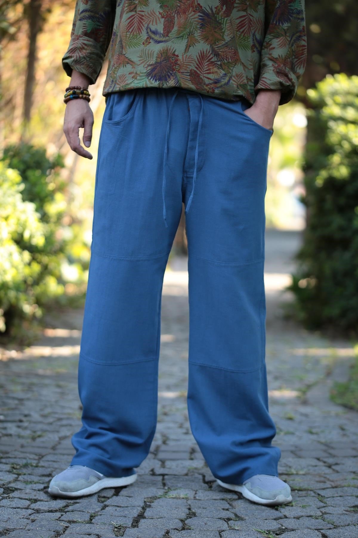  İndigo Mavi Nepali Rahat Kesim Erkek Pantolon 