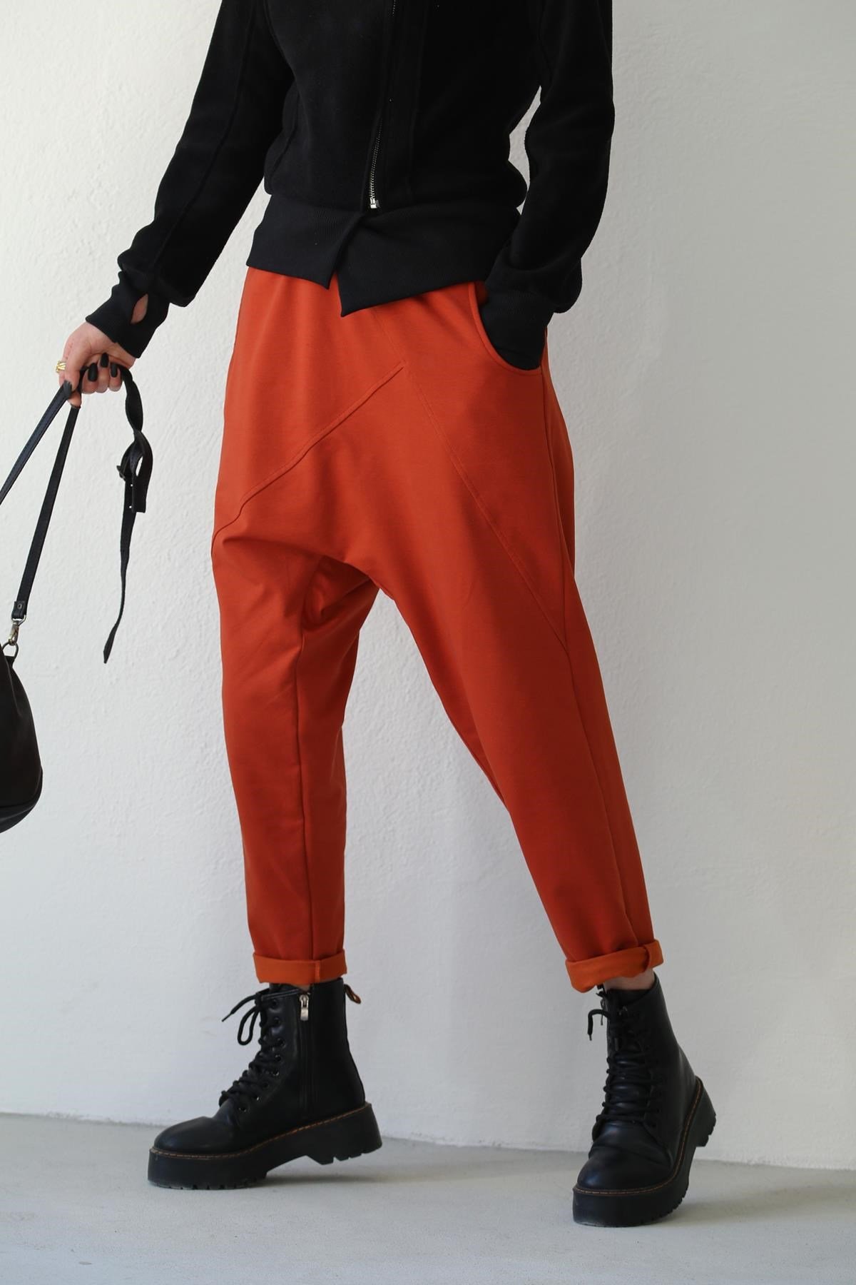 Saman Butik | Shop Online Brick Color Stitched Detail Trouser