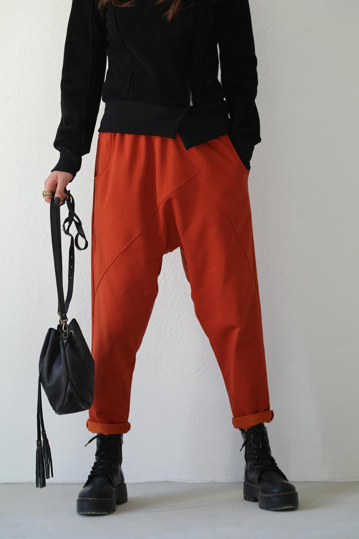 Saman Butik | Shop Online Brick Color Stitched Detail Trouser