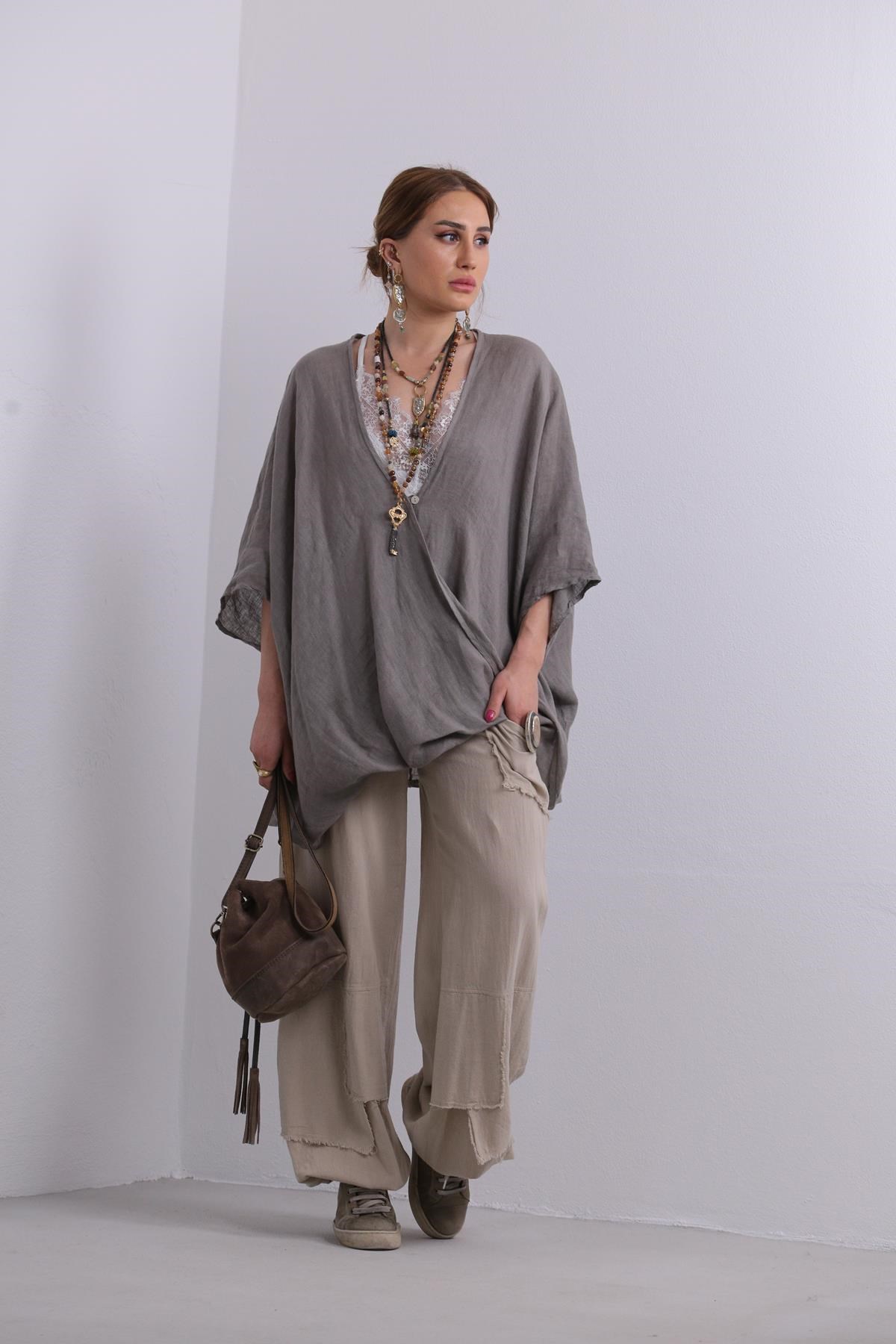 Cream Stitched Pockets Trousers - Şaman Butik | Shop Online Cream Stitched Pockets Trousers