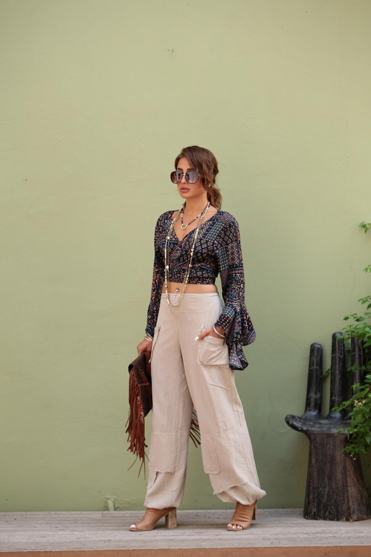 Cream Stitched Pockets Trousers - Şaman Butik | Shop Online Cream Stitched Pockets Trousers