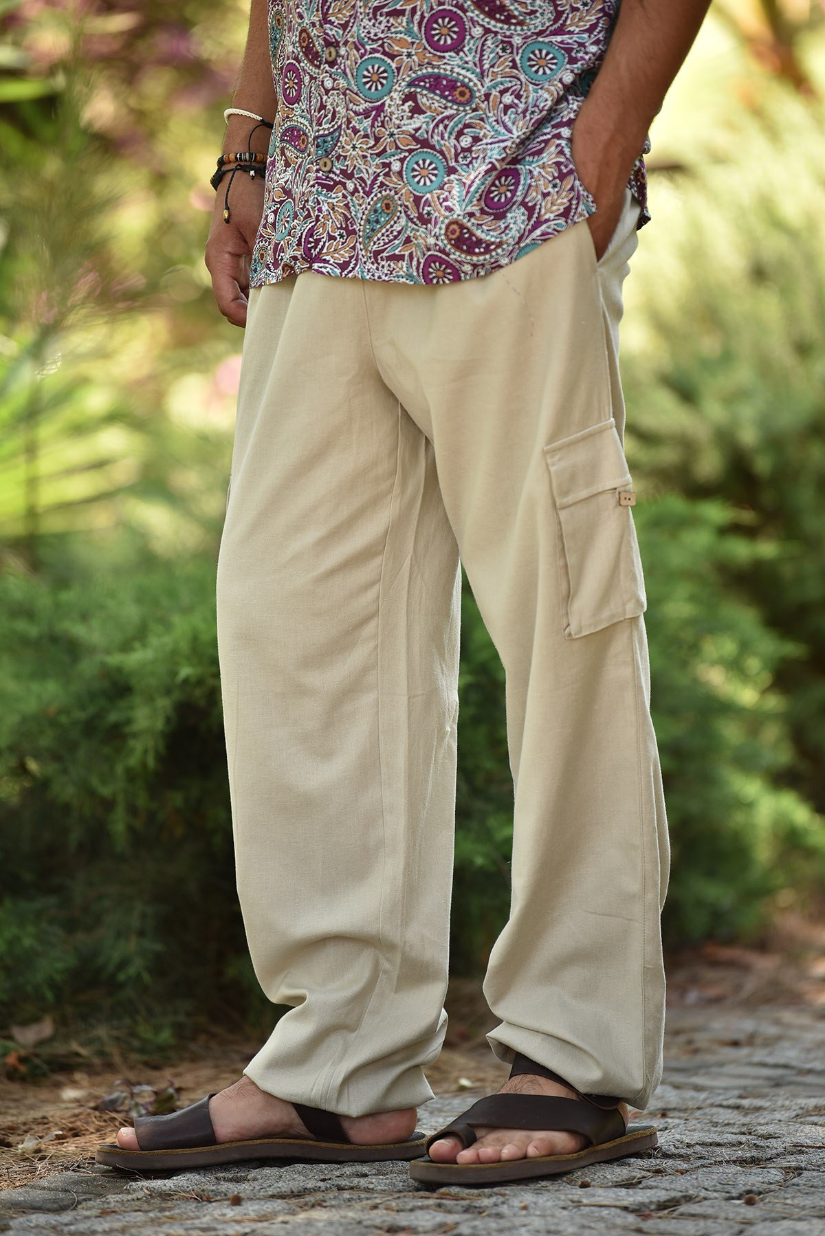 Krem Erkek Cepli Pantolon - Şaman Butik Krem Erkek Cepli Pantolon