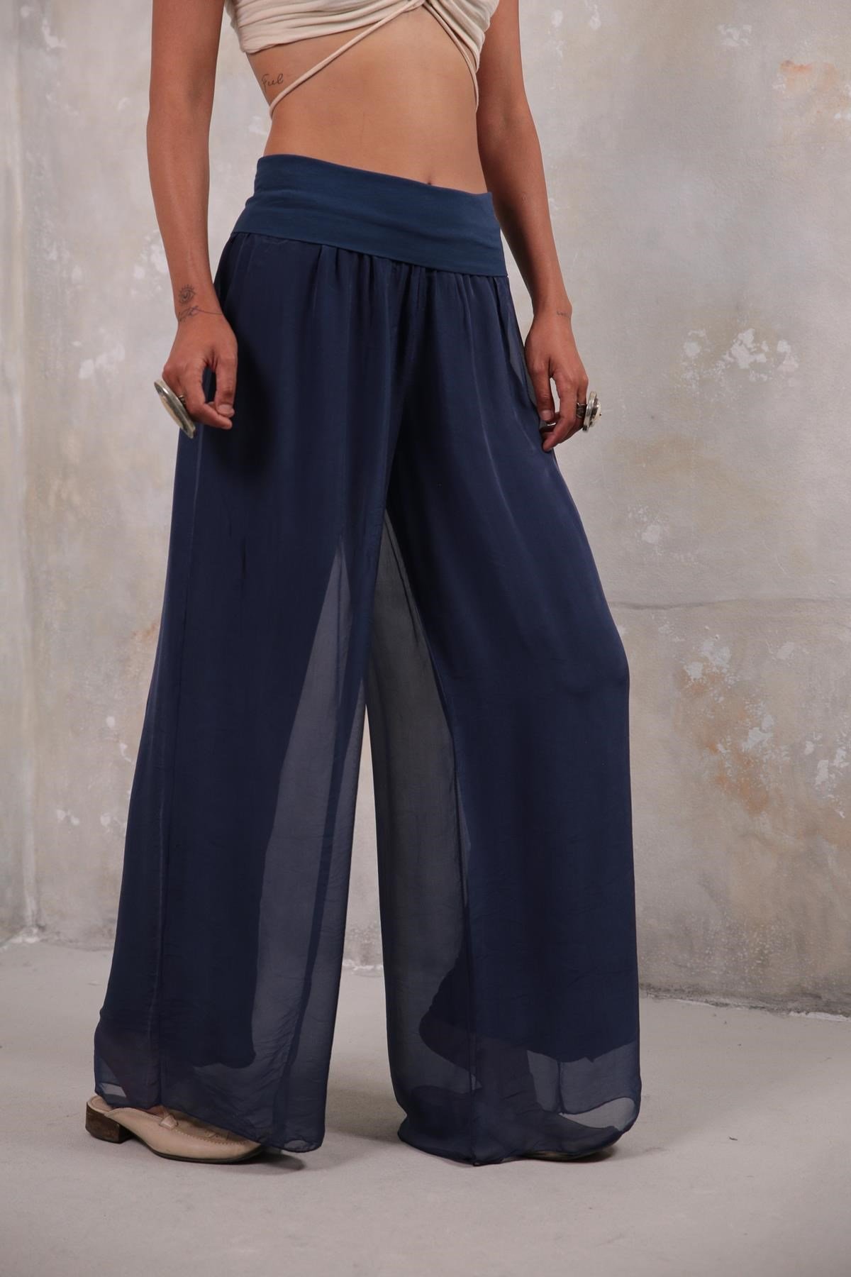  Navy Blue Silk Pants - Şaman Butik | Boho Fashion  Navy Blue Silk Pants