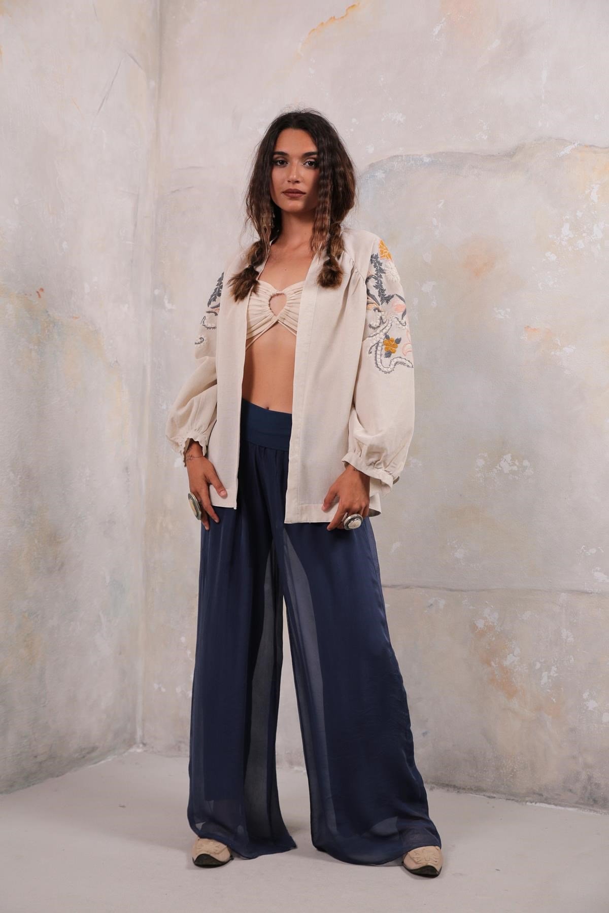  Navy Blue Silk Pants - Şaman Butik | Boho Fashion  Navy Blue Silk Pants