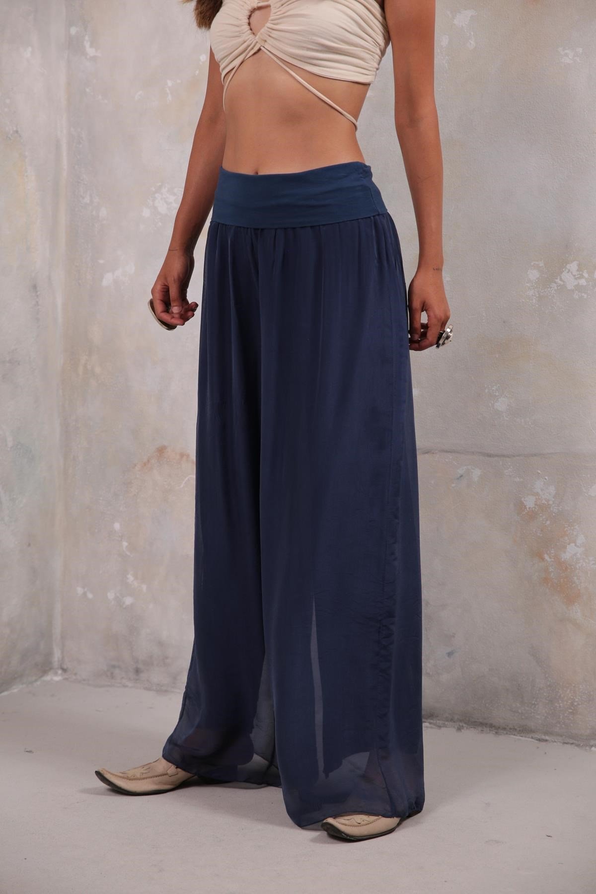  Navy Blue Silk Pants - Şaman Butik | Boho Fashion  Navy Blue Silk Pants