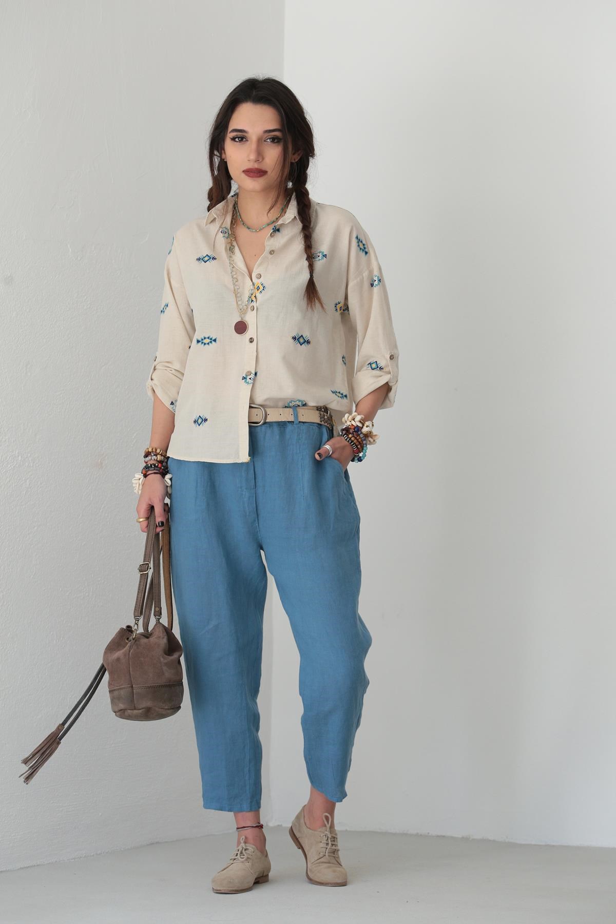  Blue Judith Linen Trousers