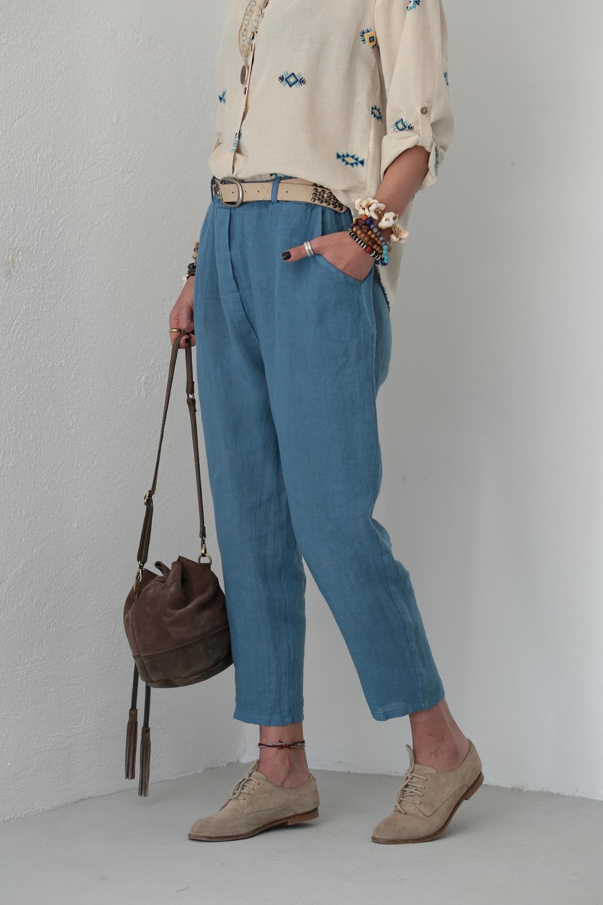  Blue Judith Linen Trousers