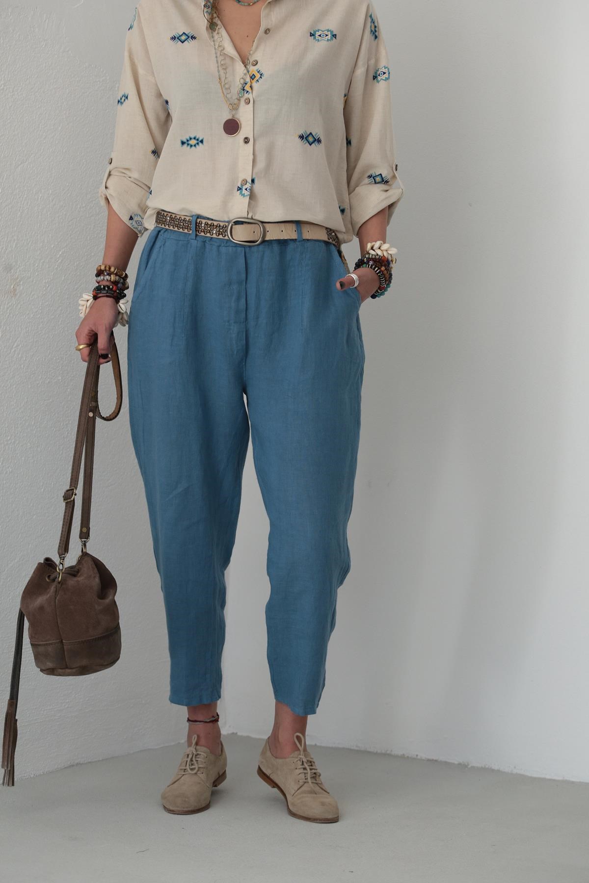  Blue Judith Linen Trousers