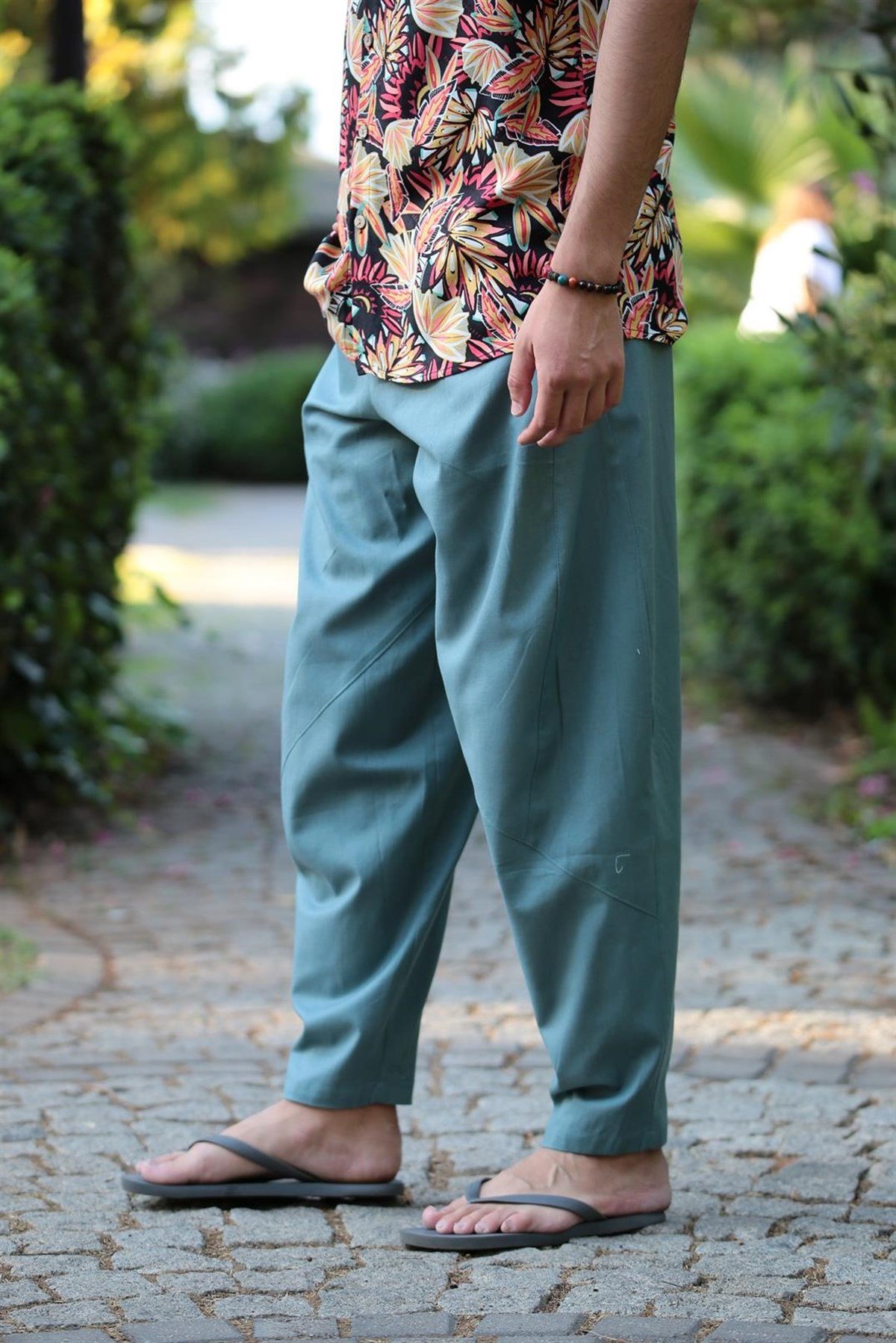  Mint Yeşili Beli Lastikli Pantolon