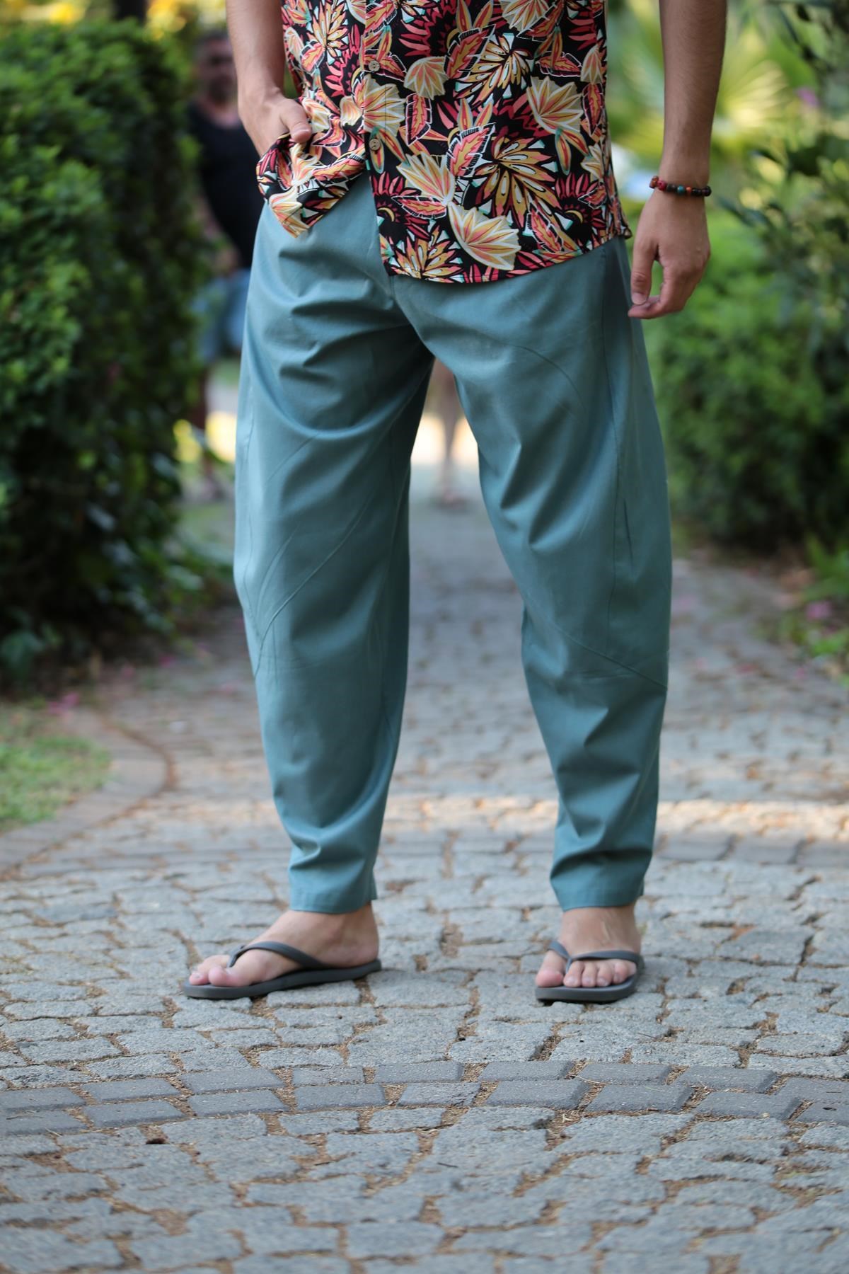  Mint Yeşili Beli Lastikli Pantolon