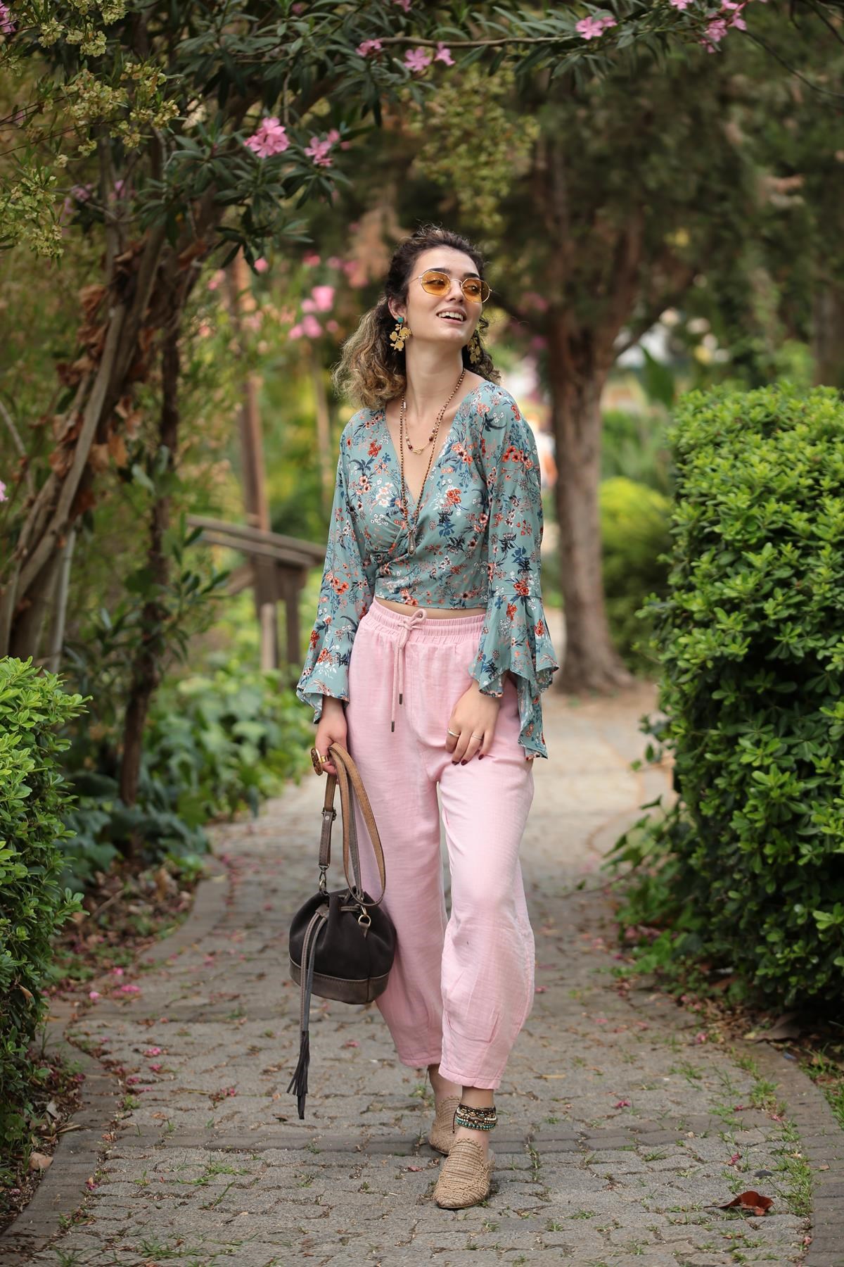 Saman Butik | Shop Online Pink Elastic Waist Trousers