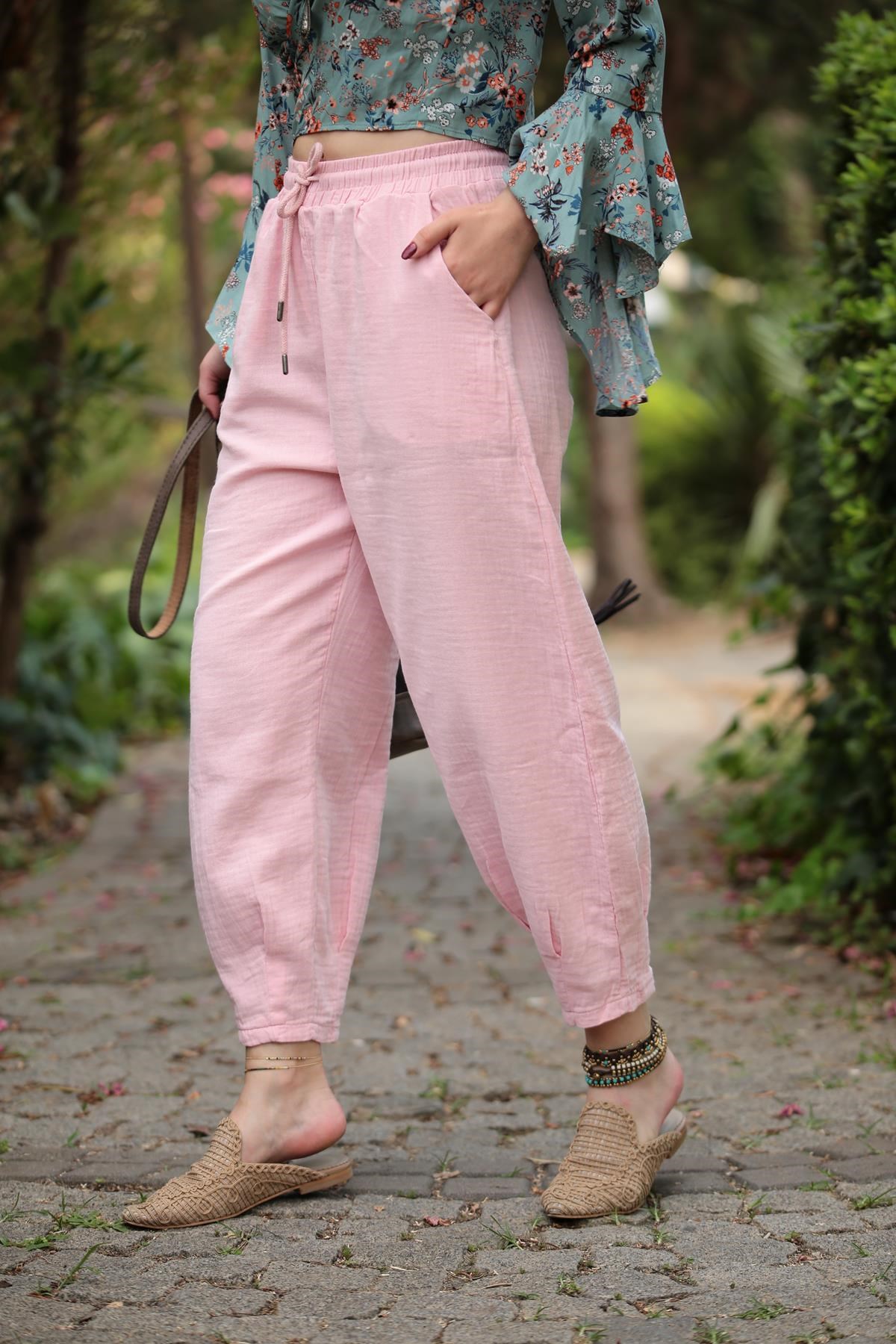 Saman Butik | Shop Online Pink Elastic Waist Trousers
