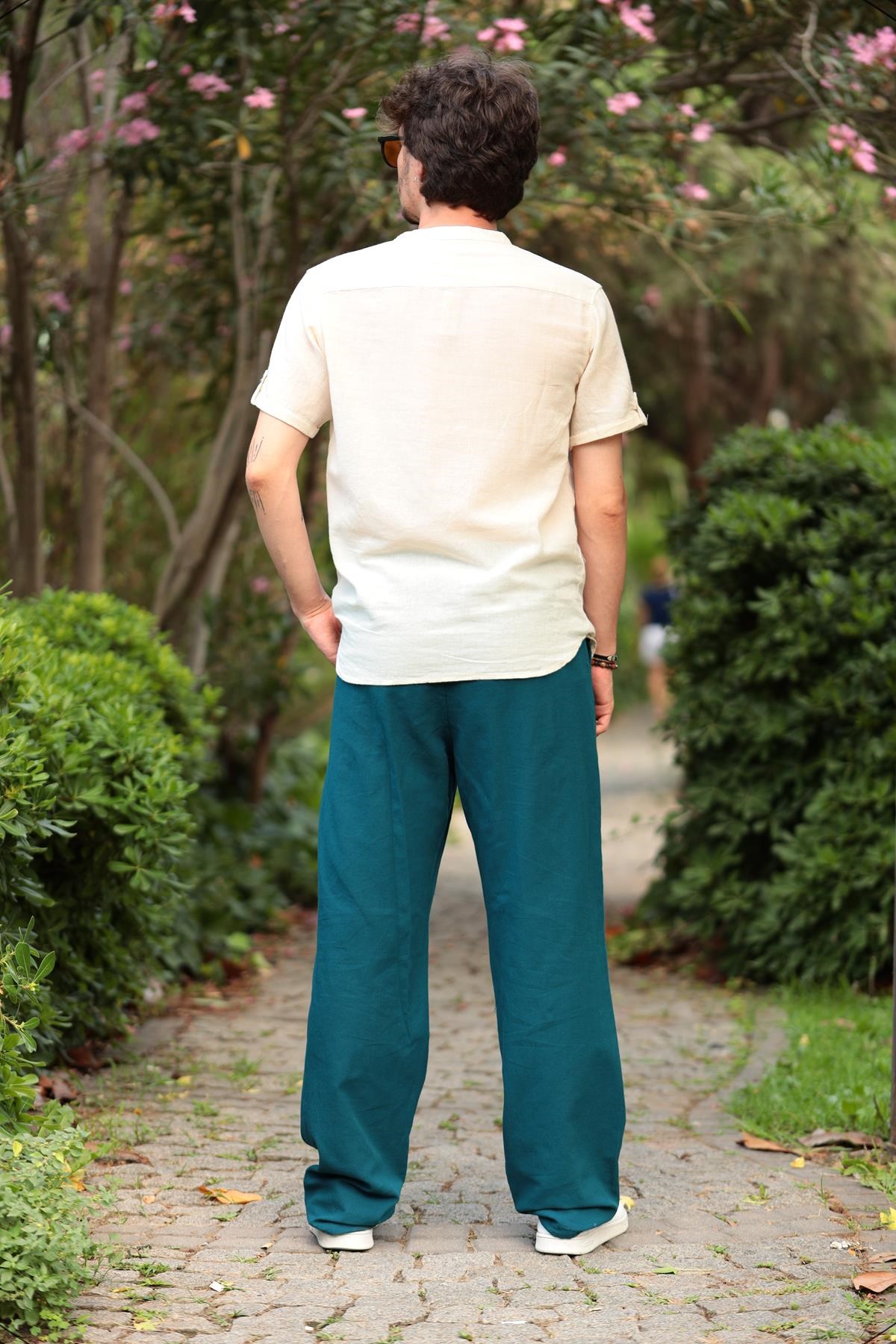  Petrol Mavisi Paçası Büzgülü Tom Pantolon