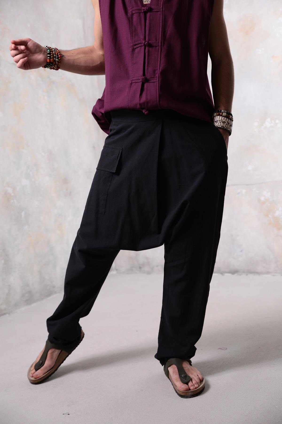 Black Drop Crotch Pocket Trousers - Saman Butik | Shop Online Black Drop Crotch Pocket Trousers