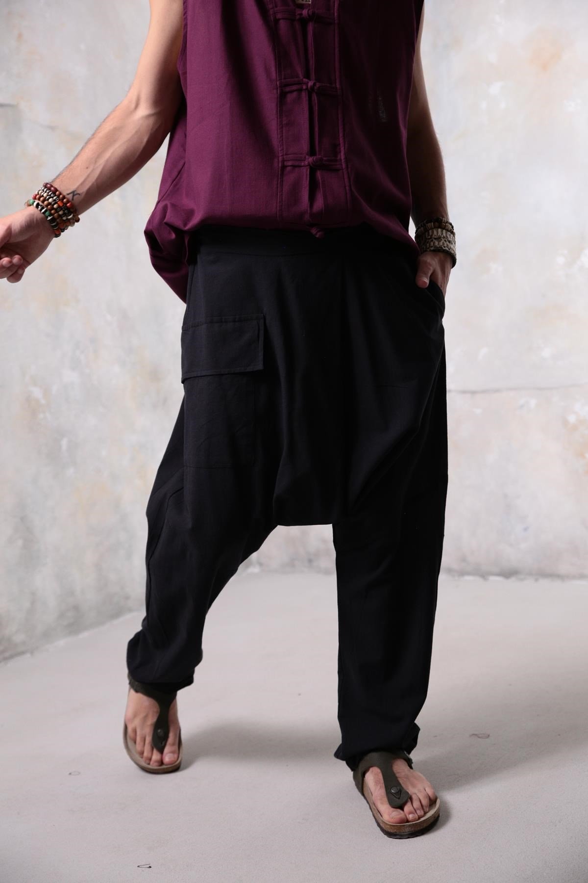 Black Drop Crotch Pocket Trousers - Saman Butik | Shop Online Black Drop Crotch Pocket Trousers