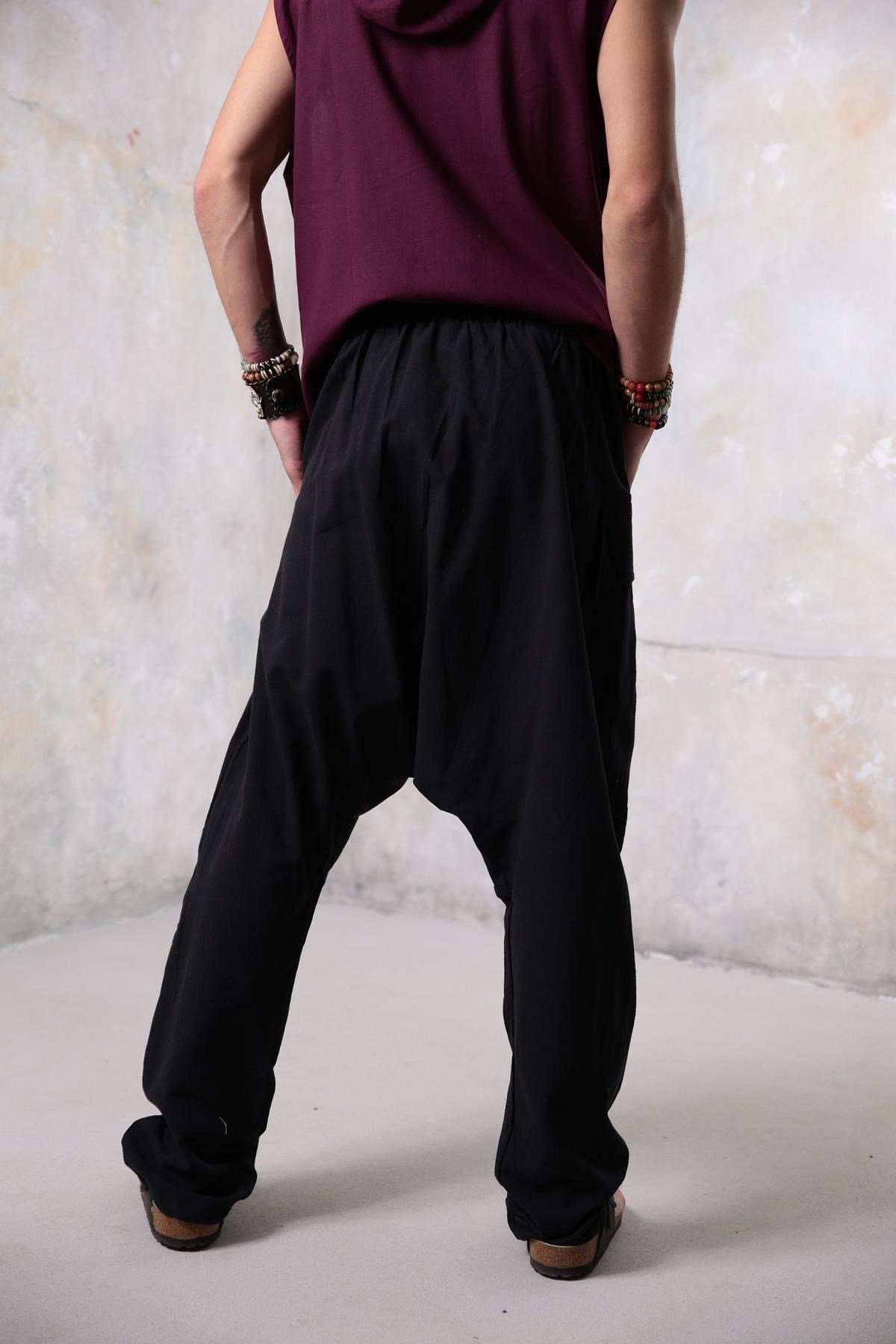 Black Drop Crotch Pocket Trousers - Saman Butik | Shop Online Black Drop Crotch Pocket Trousers