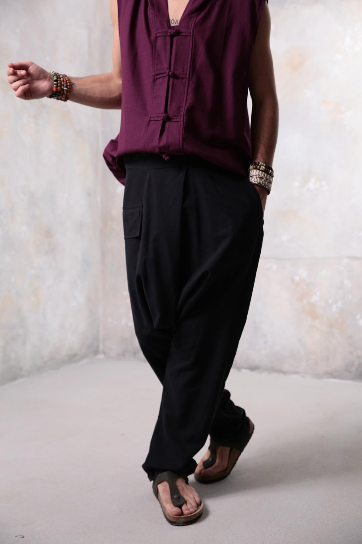 Black Drop Crotch Pocket Trousers - Saman Butik | Shop Online Black Drop Crotch Pocket Trousers