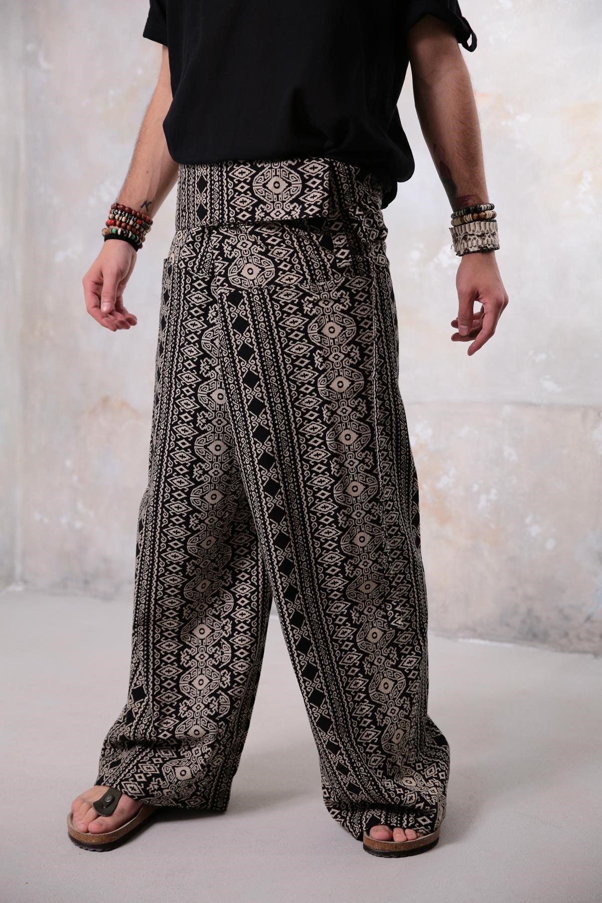  Siyah Desenli Rahat Kesim Balıkçı Pantolon