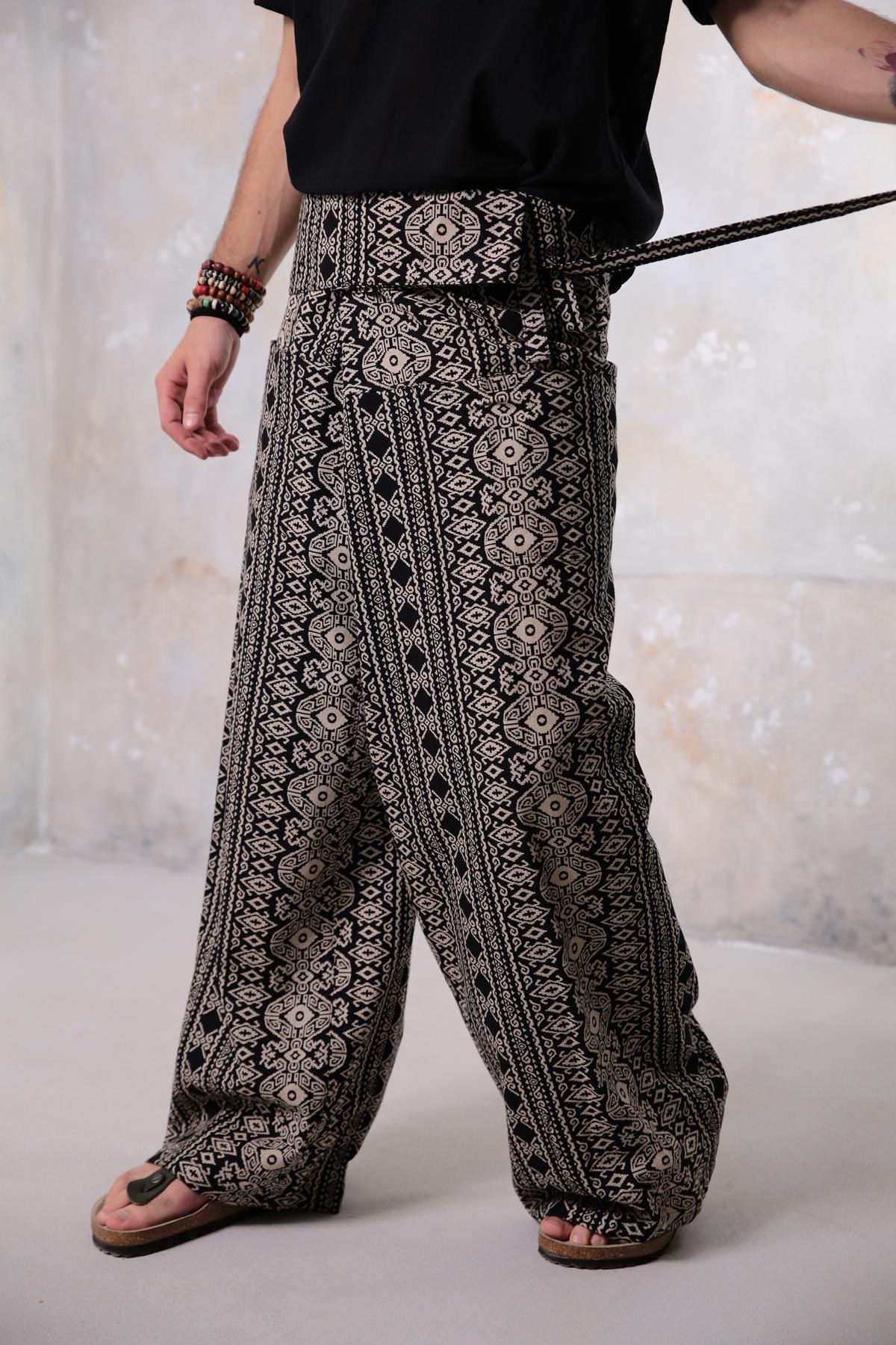  Siyah Desenli Rahat Kesim Balıkçı Pantolon