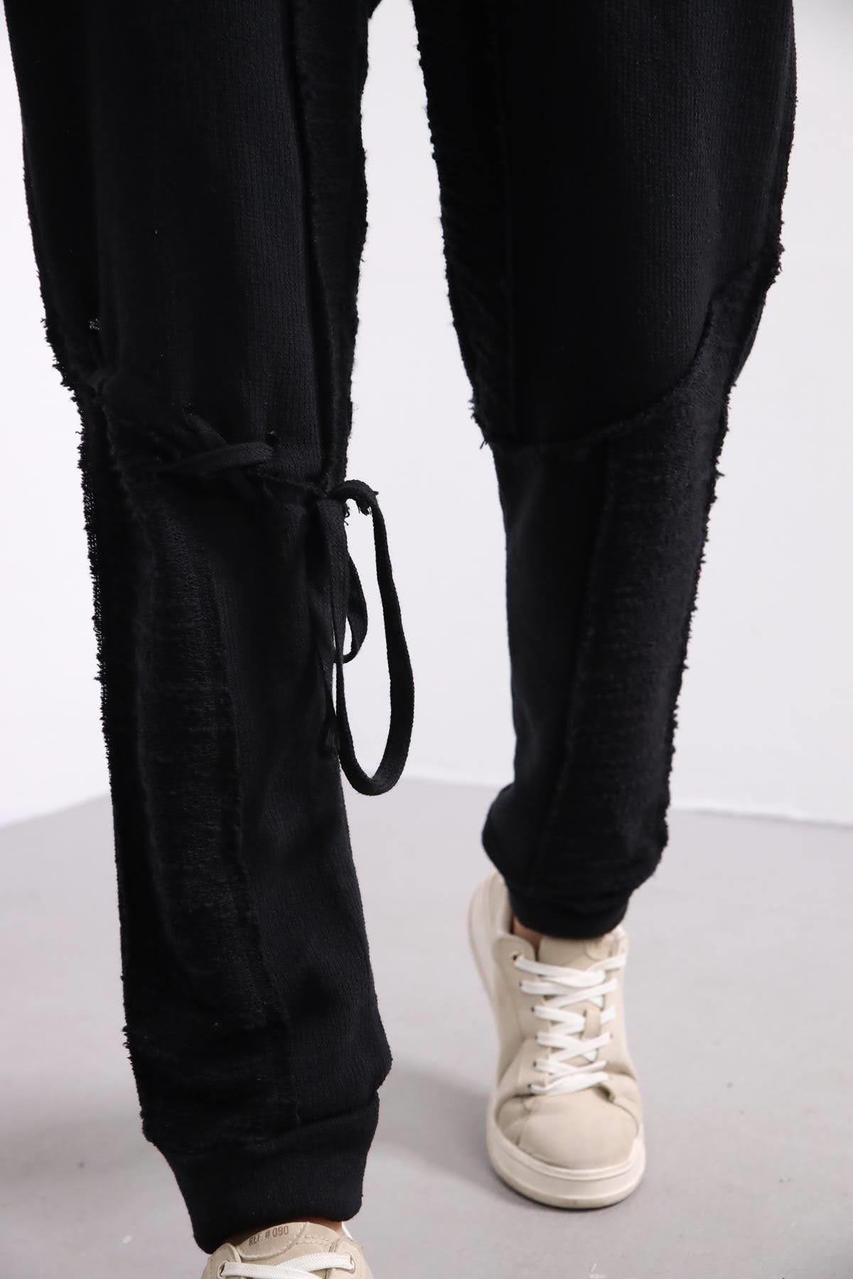 Black Tie and Stitch Detail Trousers - Şaman Butik | Shop Online Black Tie and Stitch Detail Trousers