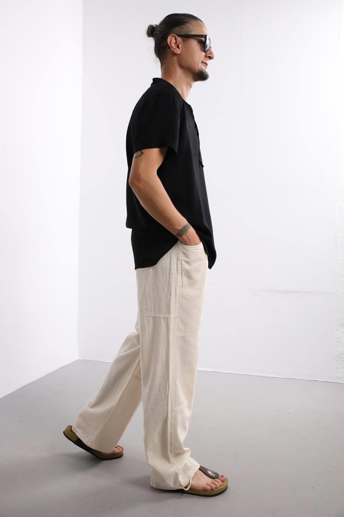  Taş Rengi Paçası Büzgülü Tom Pantolon