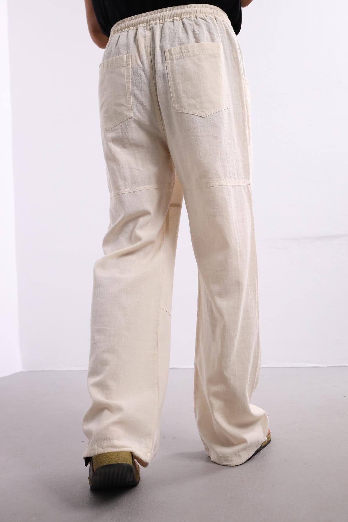  Taş Rengi Paçası Büzgülü Tom Pantolon